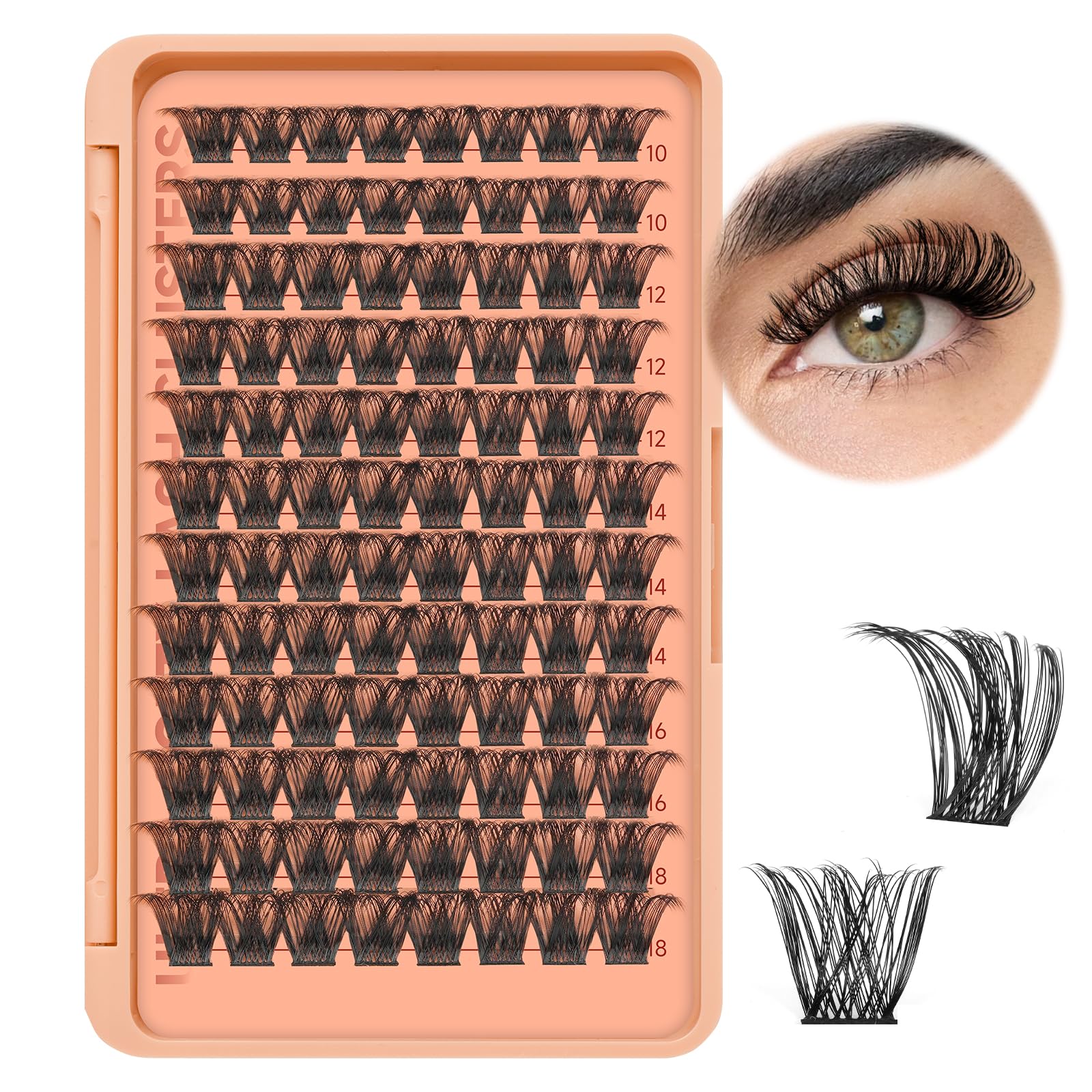 Higu clace Cluster Lashes 96pcs, Lash Clusters D Curl Mix8-18mm, Ultra Softy Eyelashes Fluffy
