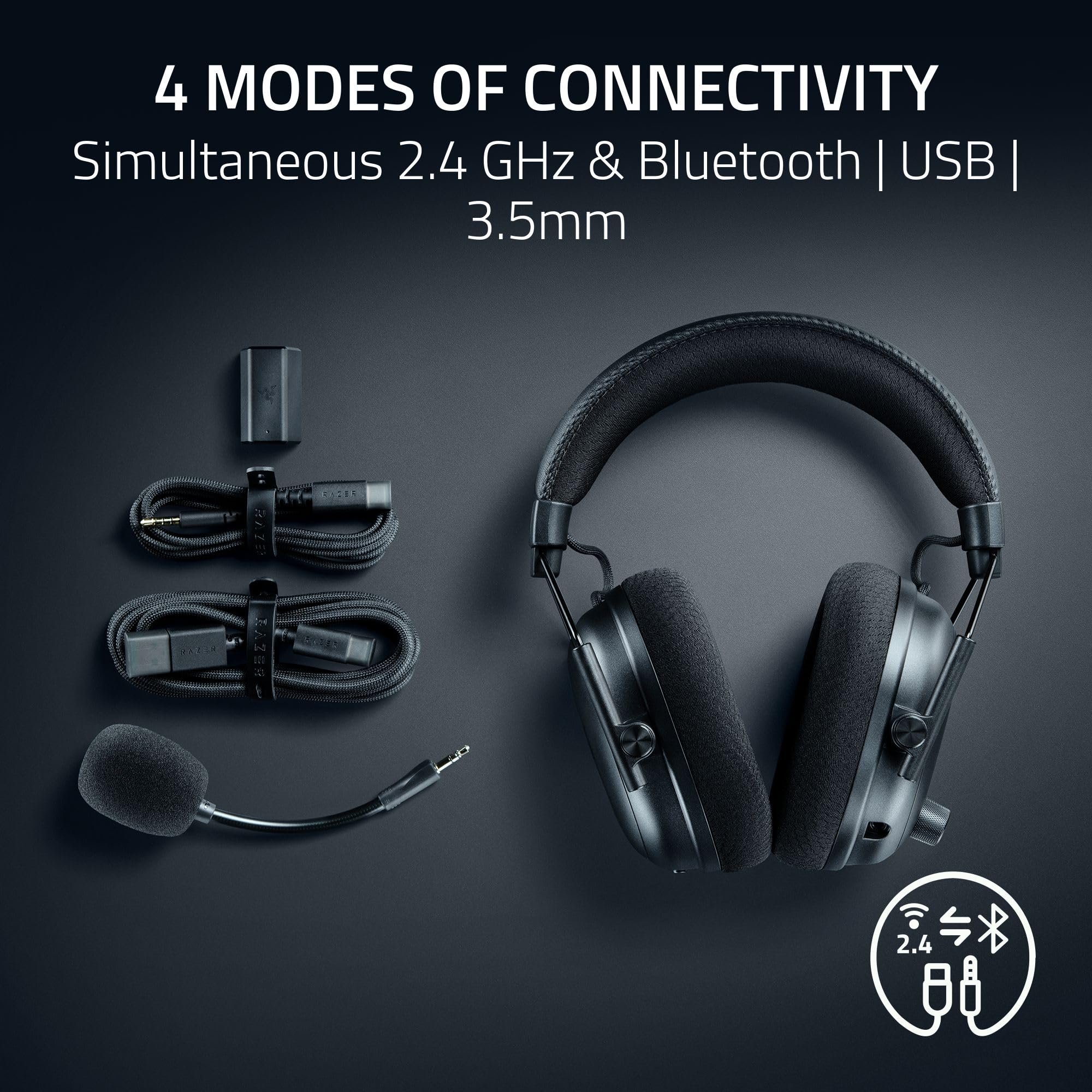 Razer BlackShark V3 Pro Wireless ANC Gaming Headset for PC: Full Band Mic - 50mm Drivers - 2.4 GHz, Bluetooth, USB, 3.5mm - Works with Mac, PS5, Nintendo Switch, Smartphone - Counter-Strike 2 Edition