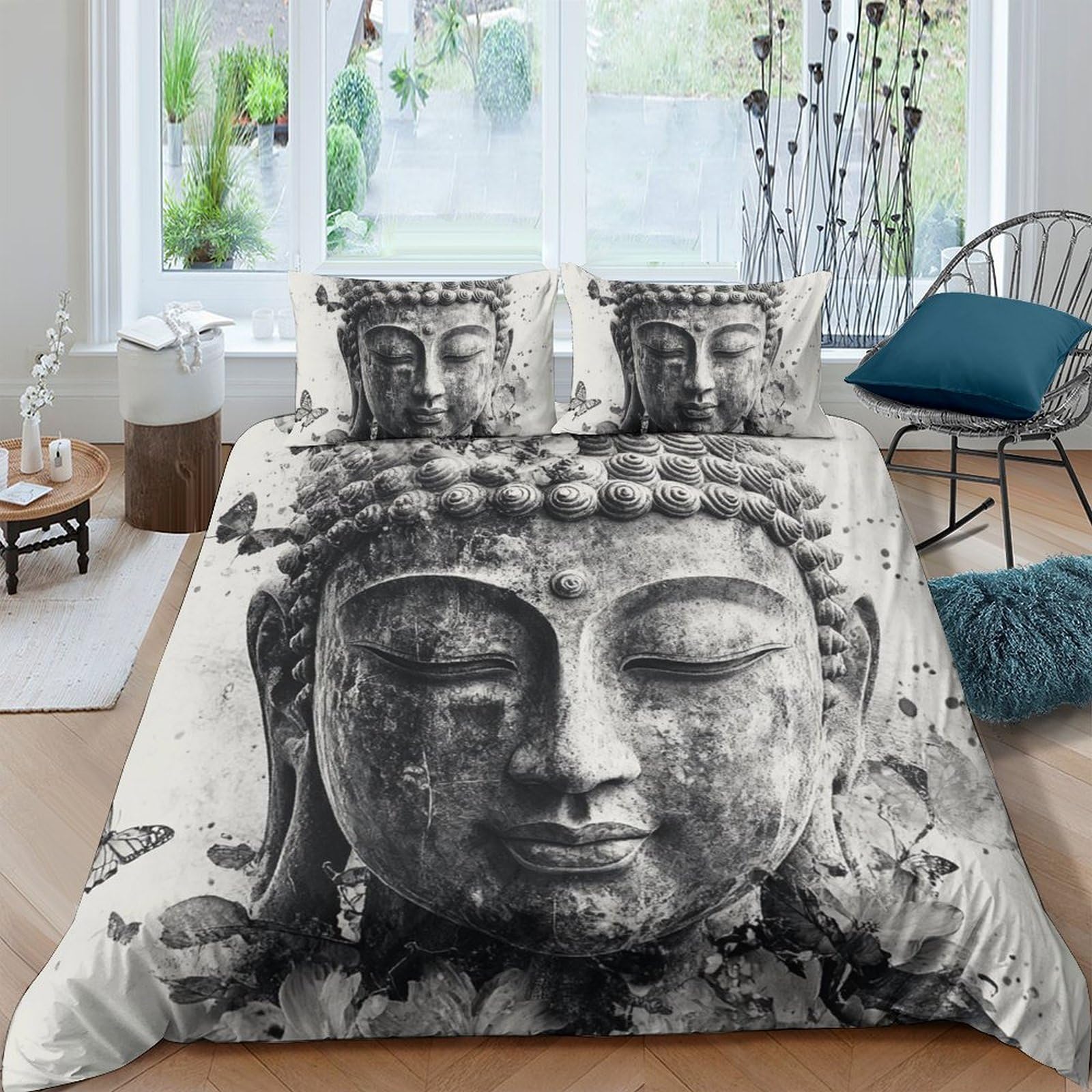 Ctjqhvkz Style-2 3D Printed Buddha Statue Fitted Sheet Microfiber Soft Breathable Zen Art Bed Cover For Bedroom Dorm Decor Mattress Protection Single（135X200cm）