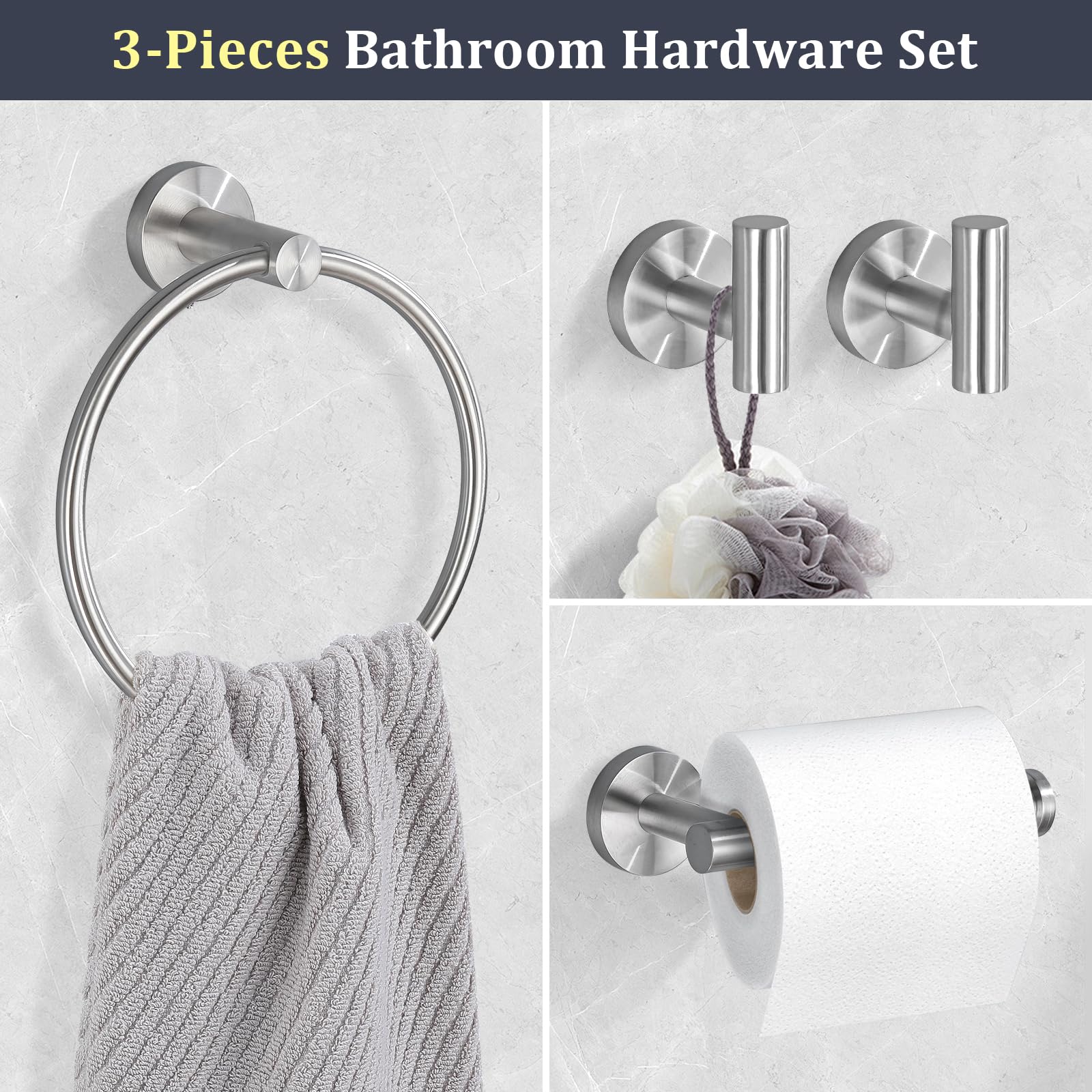 TURS Lot de 4 anneaux porte-serviettes en acier inoxydable SUS304 pour salle de bain - Fixation murale