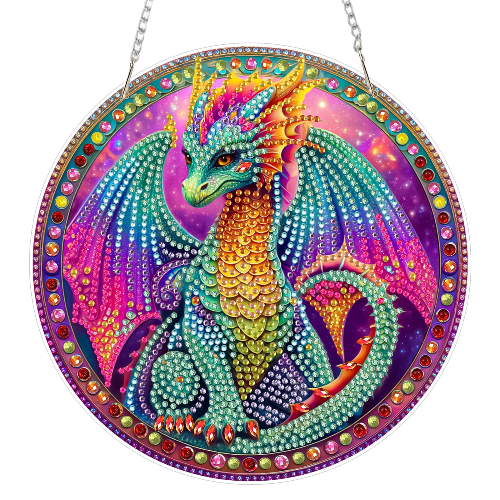 AIRDEA DIY Fantasy Dragon Diamond Art Ornament Kit for Adults, Double-Sided Mystical Dragon Diamond Painting Hanging Kit, DIY Acrylic Special Shaped Drills Hanging Suncatcher