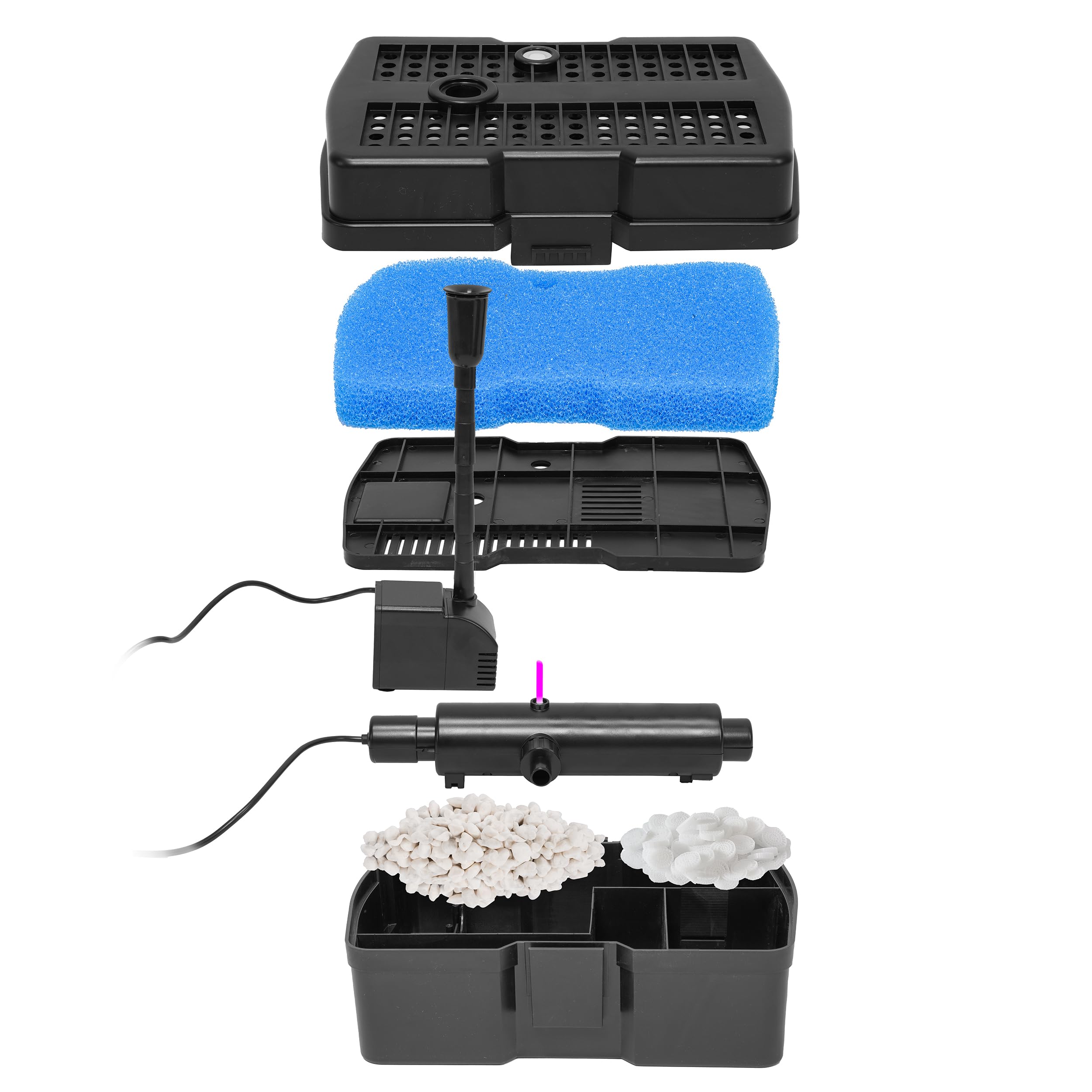Esotec Hybrid Solar/Netz UV-Filtersystem 15/800, UV Teichfilter Set mit UV-Klärer für Gartenteich bis 3000l Wasservolumen, UVC Teichfilter Komplettset 101205