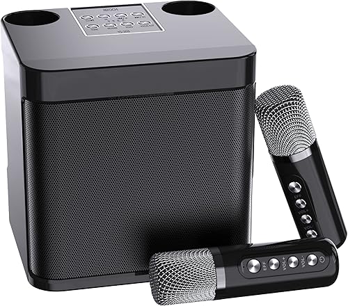 Miniatura 14 de Mini máquina de karaoke para adultos y niños, altavoz portátil de karaoke Bluetooth para TV, con 2 micrófonos inalámbricos, sistema de altavoces PA