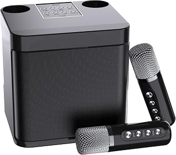 Mini Karaoke Machine for Adults and Kids,Portable Bluetooth Karaoke Speaker for TV, with 2 Wireless Microphones PA Speaker System for Indoor Outdoor Party, Family Party Singing Elegant Black