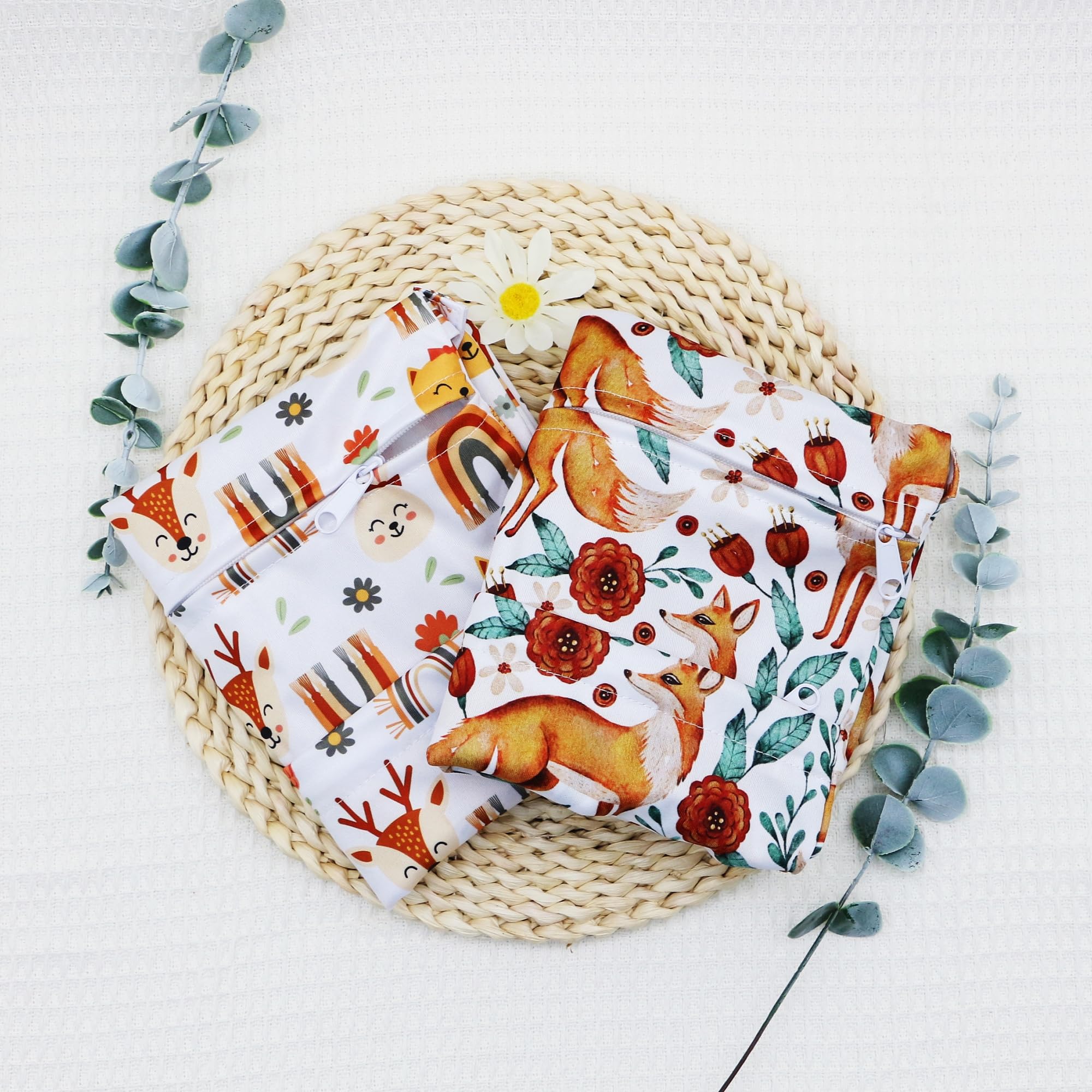 Asenappy 2pcs Cloth Diaper Wet Dry Bags Waterproof Reusable with Two Zippered Pockets Travel Beach Pool Daycare Soiled Baby Items Yoga Gym Bag for Swimsuits or Wet Clothes (FOX)