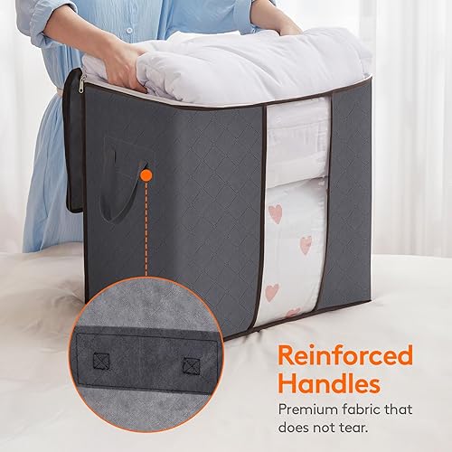 Miniatura 27 de Lifewit Paquete de 6 contenedores de almacenamiento de ropa con tapas, bolsas de almacenamiento plegables para mantas con cremalleras, ventana Gris