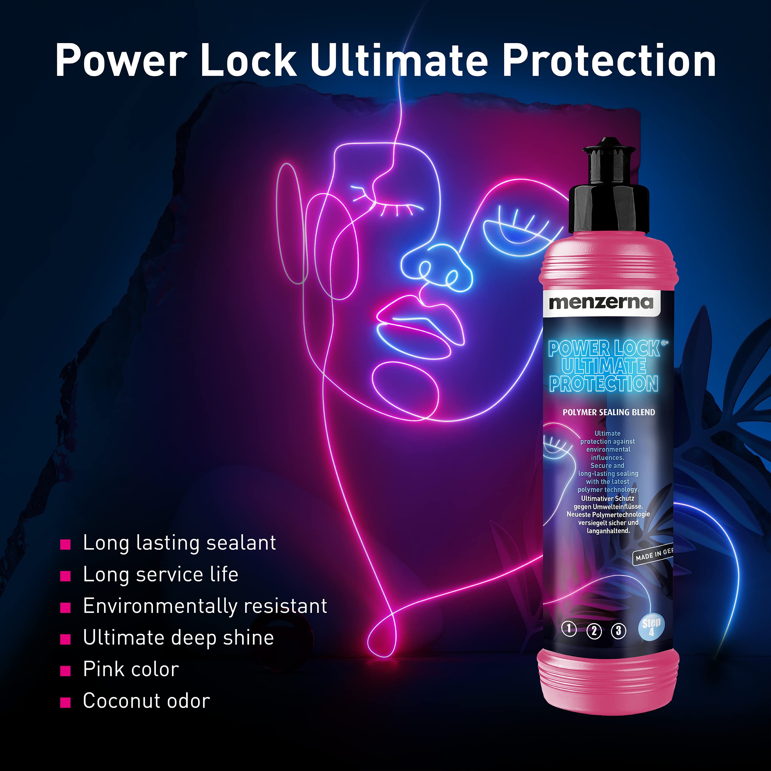 detailmate Menzerna Lady Trio Deluxe - Abrillantador de coche para mujer (compuesto Heavy Cut 400, 250 ml, Super Finish 3500, 250 ml, Power Lock Ultimate Protection de 250 ml, 3 almohadillas de pulido