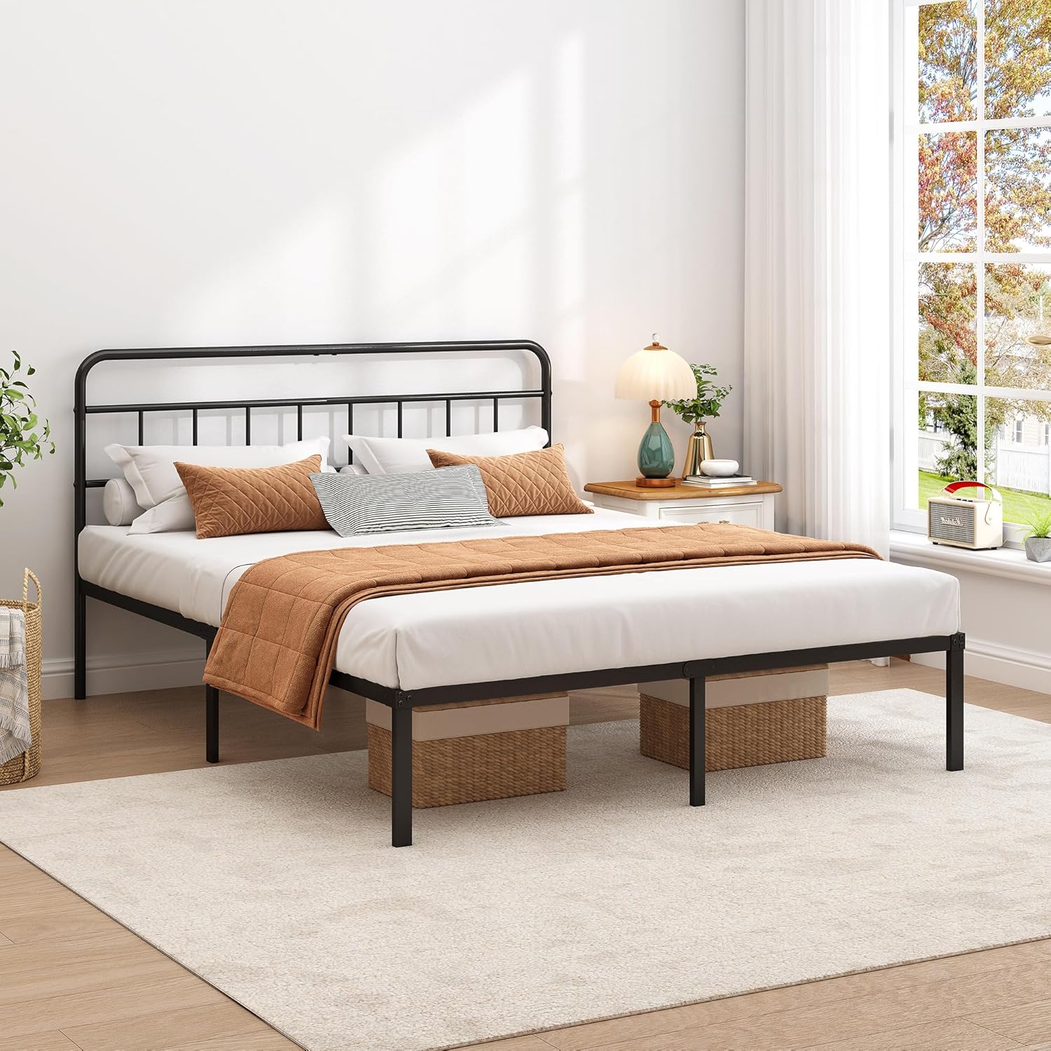 Full Bed Frame with Classic Headboard,Strong Metal Slats Support,Under Bed Storage Space,No Box Spring Needed,Easy to Assemble,Black