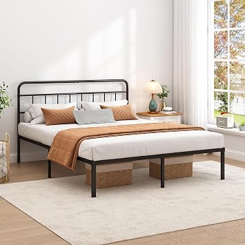 King Bed Frame with Classic Headboard, Black
