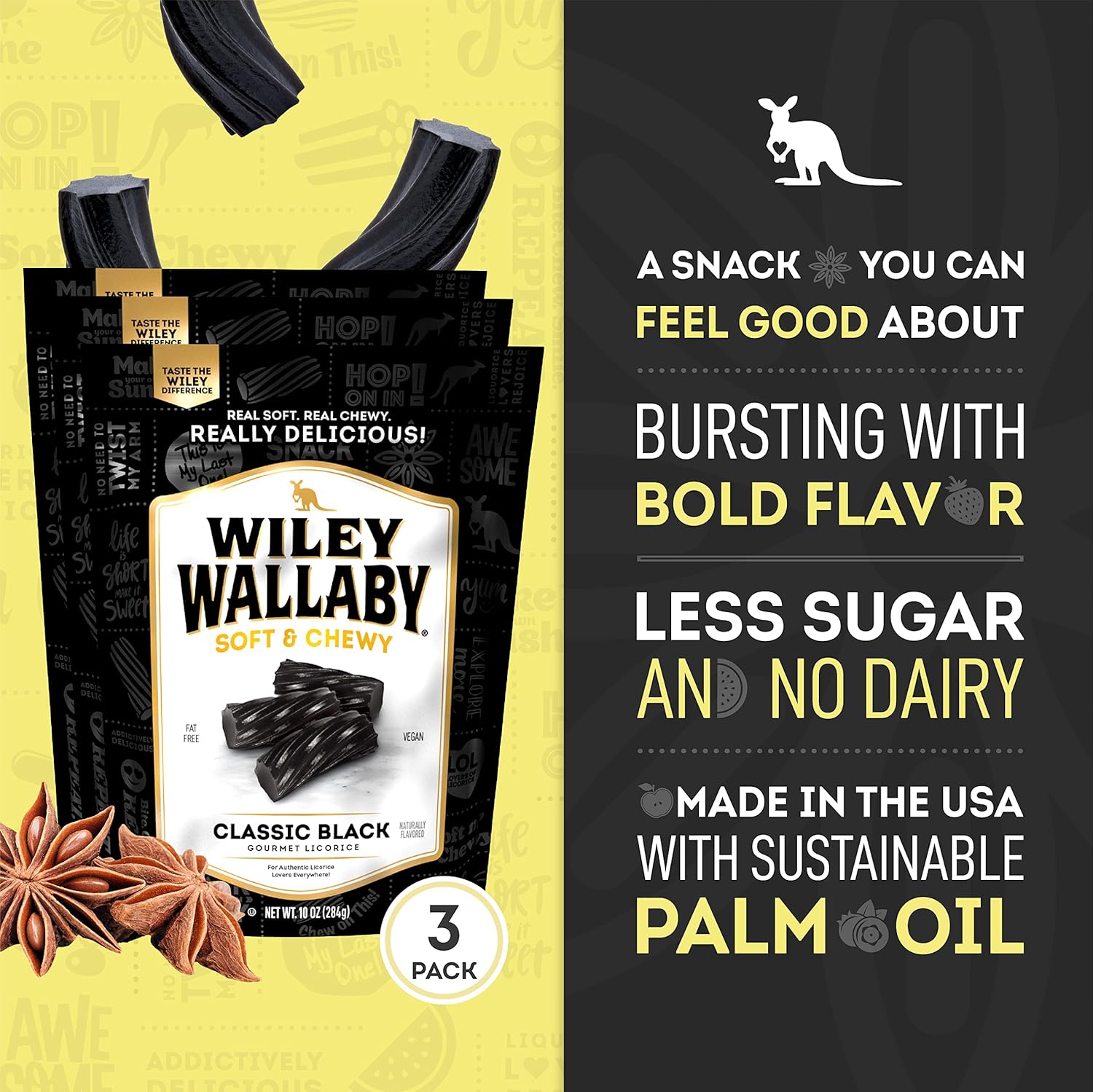 Wiley Wallaby Licorice 10 Ounce Classic Gourmet Soft & Chewy Australian Black Licorice Candy Twists, 3 Pack