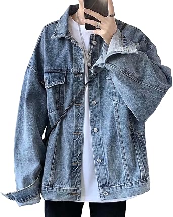 Mens Washed Distressed Denim Jacket, Flex Stretch Biker Motorcycle Jacket, Slim Fit Casual Jeans Coat for Men