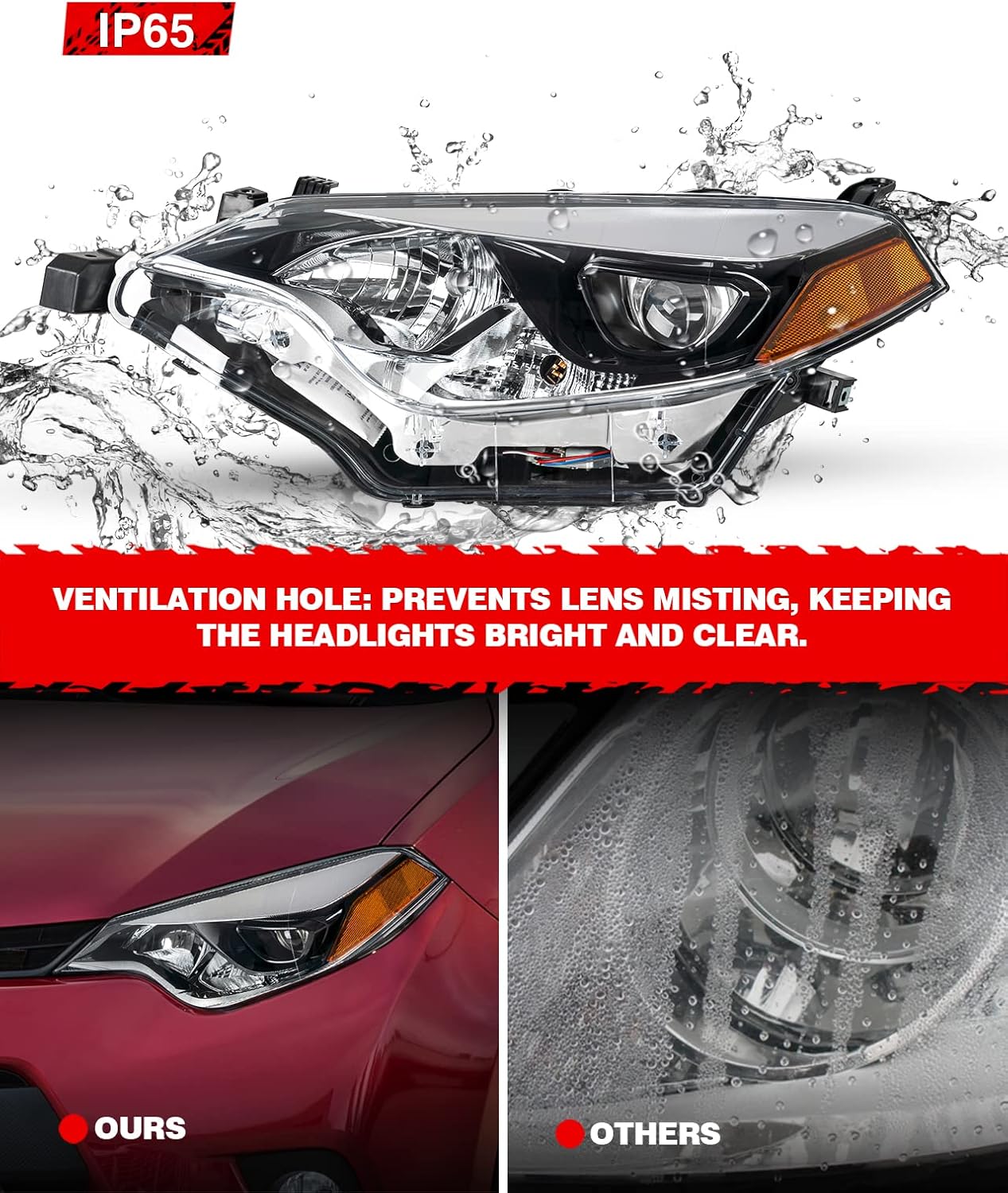 Torchbeam Headlights Assembly Compatible with 2014 2015 2016 Corolla OE Headlamp Replacement Chrome Housing Amber Reflector Driver and Passenger Side Pair Front Light