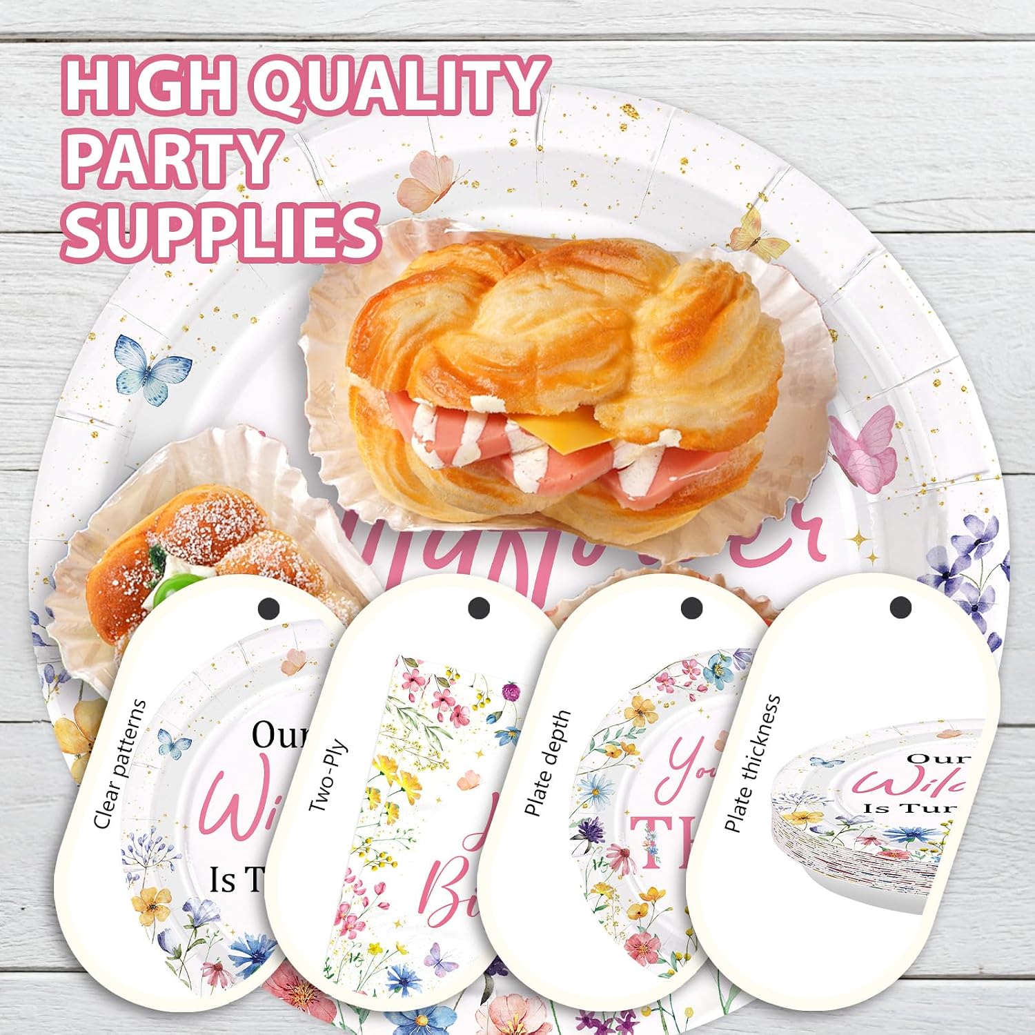 96Pcs Wildflower 3rd Birthday Decoration Our Little Wildflower Is Turning Three Plates and Napkins Spring Flower Third Birthday Decoration for Girl Floral Three Years Old Bday Party Supplies Serve 24