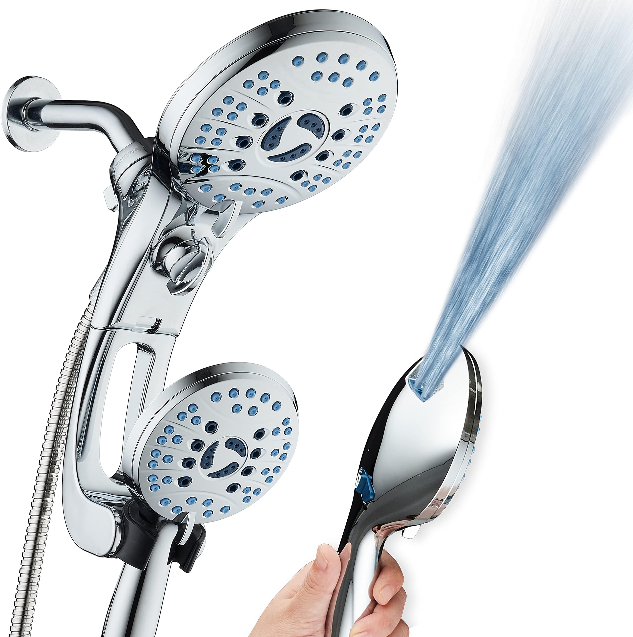 AquaCare As-Seen-On-TV High Pressure Handheld/Rain 50-mode 3-way Shower Head Combo with Adjustable Arm - Anti-clog Nozzles, Tub & Pet Power Wash, 6 ft. Hose, All Chrome Finish