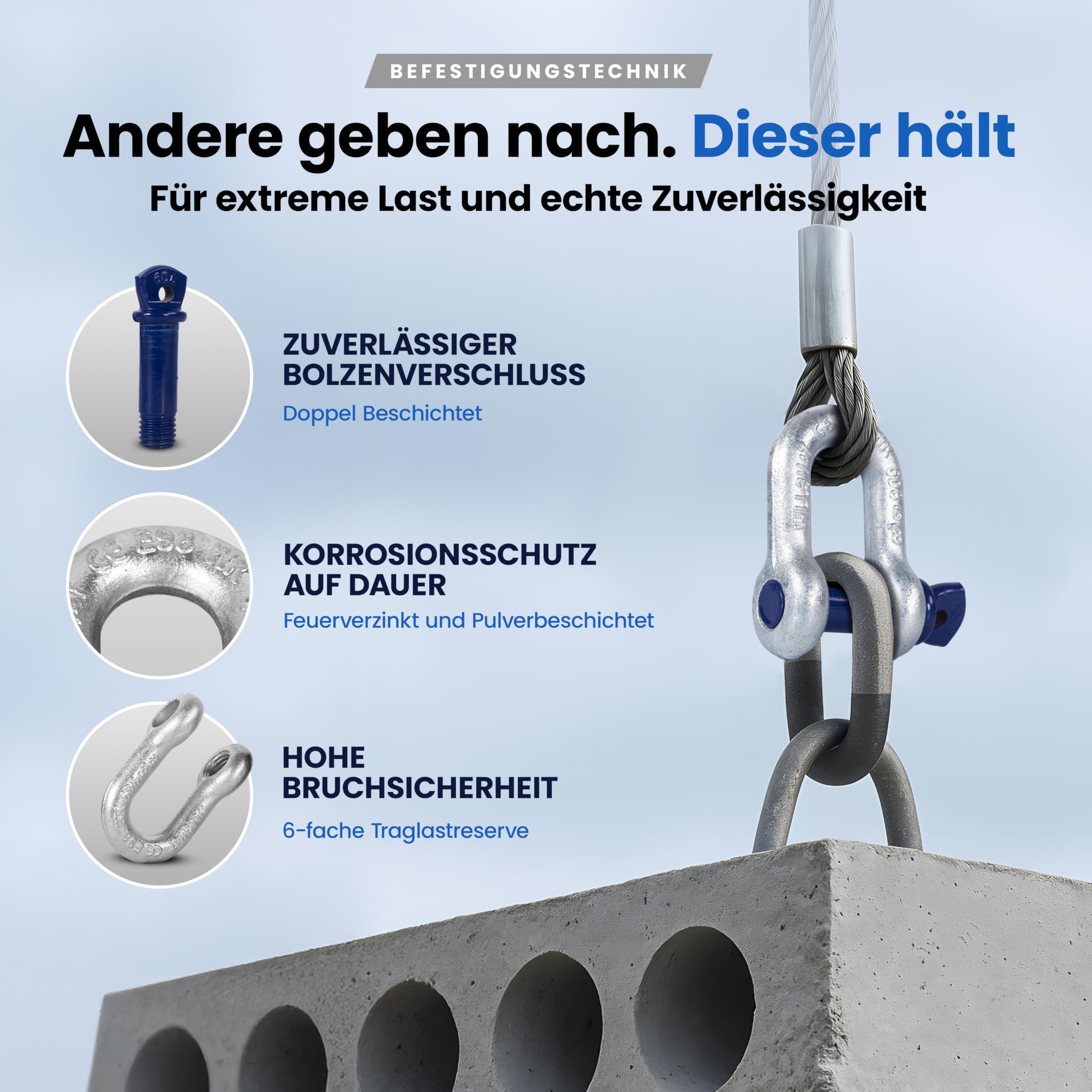 Schäkel gerade mit Augbolzen – 3,25t Tragkraft – 2 Stück – Stahl feuerverzinkt, korrosionsbeständig – Bolzen Ø 19mm – zertifiziert & hochbelastbar – Größe & Menge wählbar – 0,33t bis 25t (3,25t,2x)