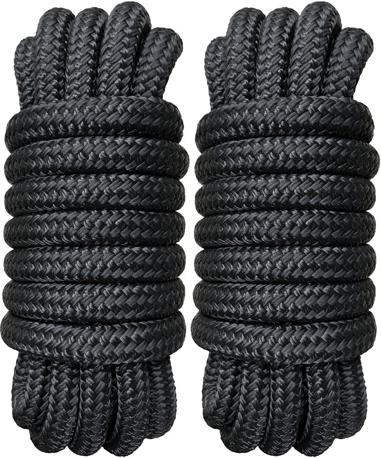 Boat Dock Lines 3/4" x 20' - Double Braided Nylon Boat Ropes for Docking with 15" Loop, Marine-Grade High Strength Boat Lines Dock Rope, Premium Marine Rope Mooring Lines, Easy Handling - 2 Pack,Black