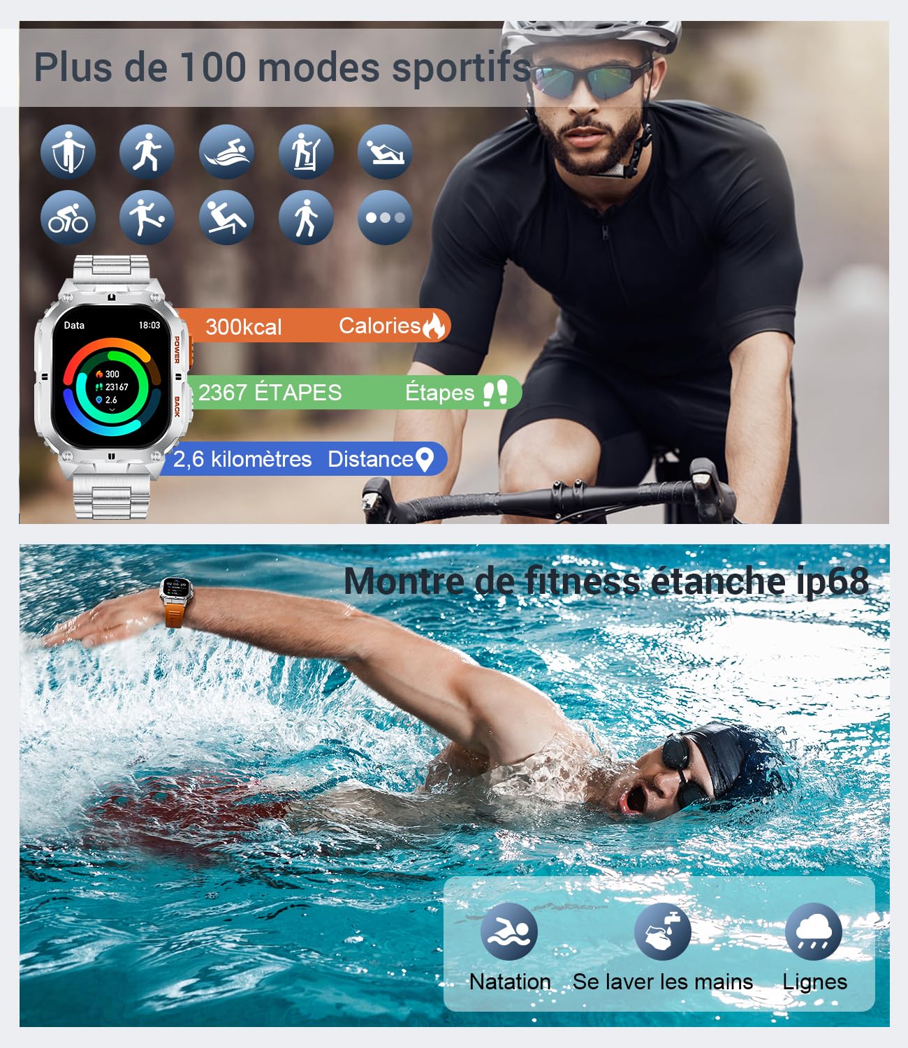 LIGE Montre Connectée Homme avec Appel Bluetooth Assistant Vocal, 1.95'' AMOLED Montre Connectée Sport 100+ Sportifs avec 24/7 Moniteur de Fréquence Cardiaque Sommeil SpO2 pour Android iOS