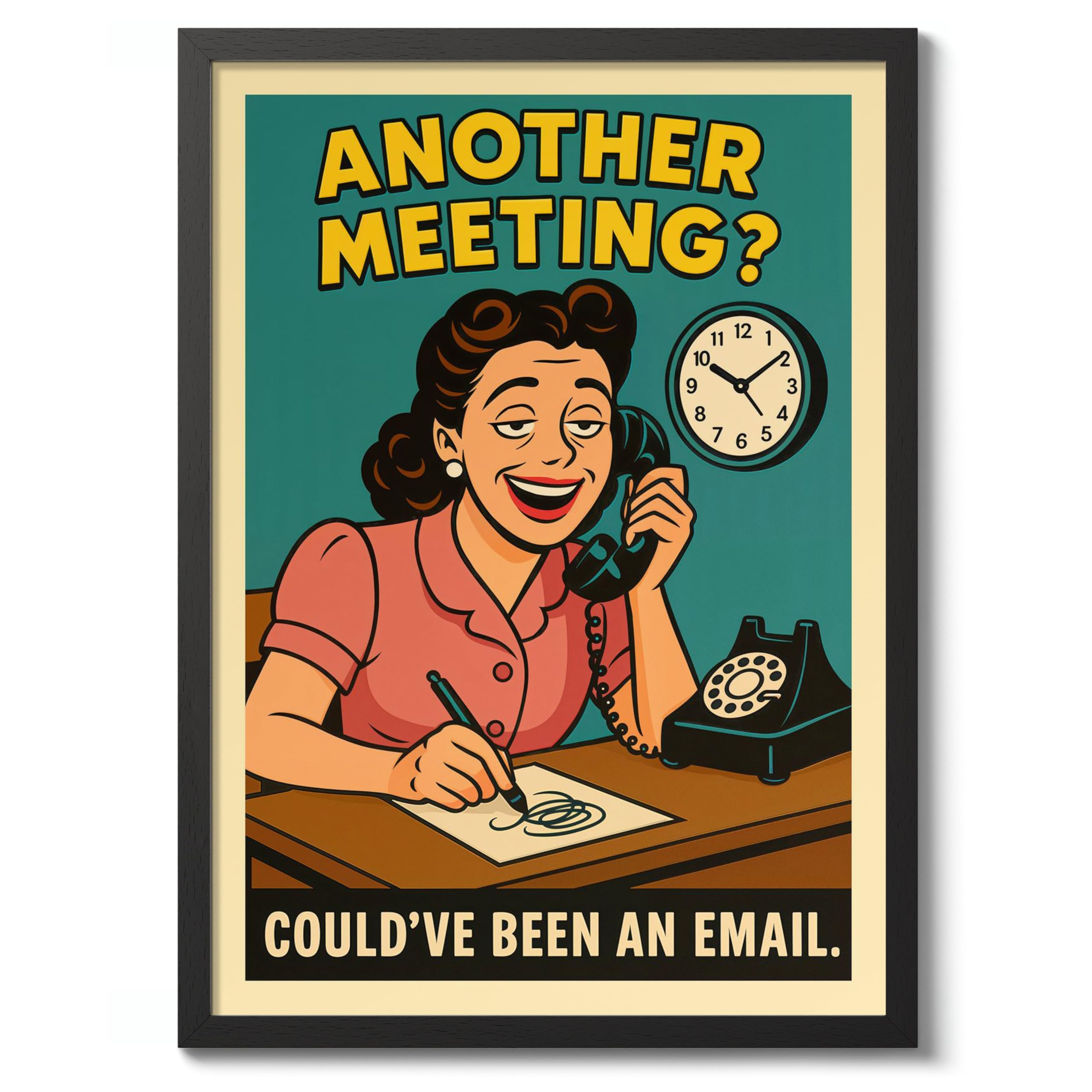 Another Meeting? Poster, Vintage Retro Funny Print, Kitchen Wall Art, 50x70cm (Black Frame) - 53x73cm — image 1