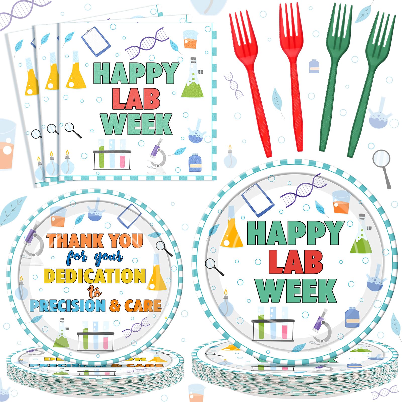 Remerry 96 Pcs Happy Lab Week Party Supplies Medical Laboratory Professionals Appreciation Plates and Napkins Set Decoration Thank You Laboratory Staff Disposable Plates for Lab Week Party Supplies