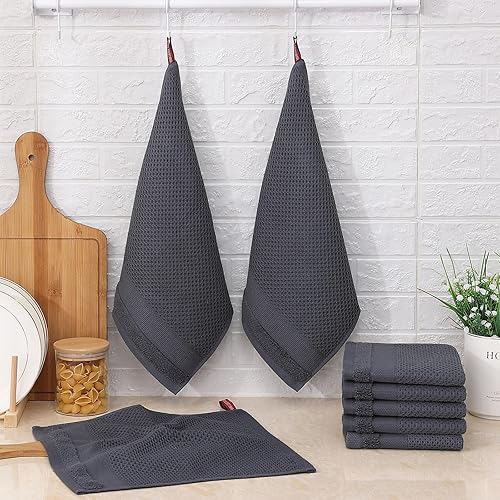 Miniatura 6 de Homaxy Paños de cocina 100% algodón, paquete de 8-12 x 12 pulgadas, tejido de gofre, paños de cocina súper suaves y absorbentes, de secado rápido,