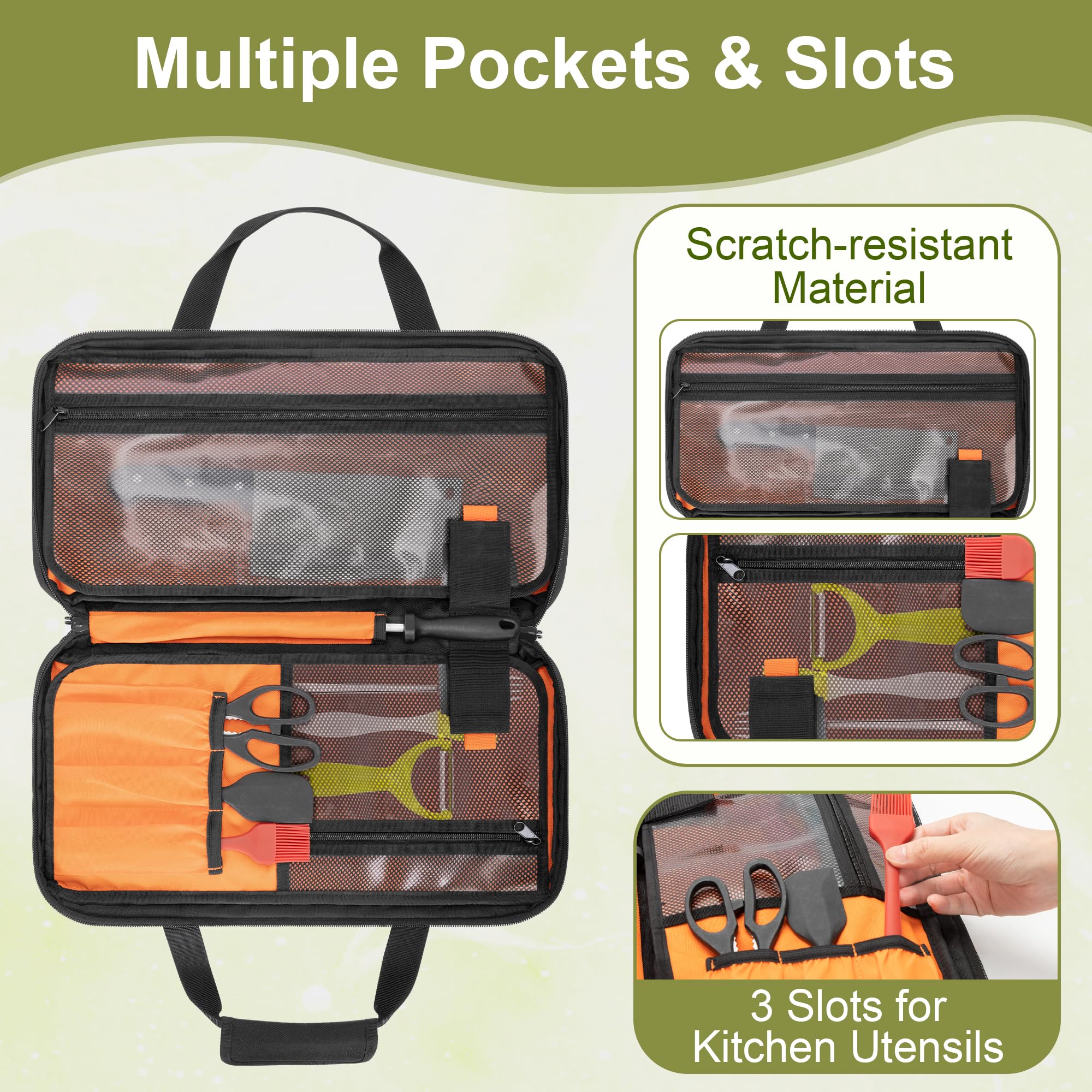 samdew Borsa per Coltelli da Chef con Tracolla Rimovibile, Solo Borsa | Custodia con 18 Scomparti per Set di Coltelli da Chef Professionali (uso in Cucina, Escursionismo e Viaggio)