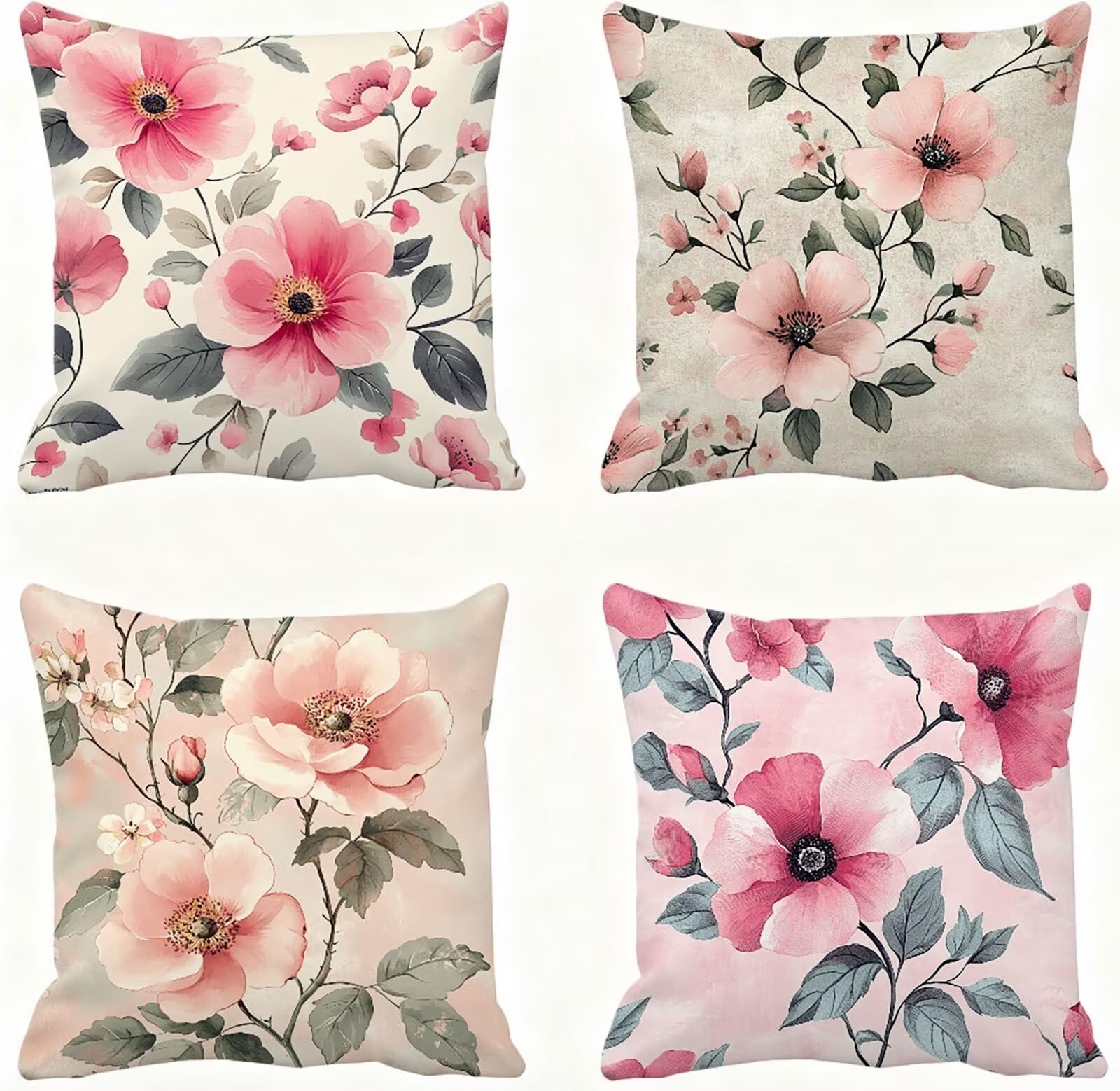 Rose Housse Coussin 60x60 Fleur Taie Oreiller 60x60 Lot de 4 Super Doux Protege Oreiller 60 x 60 Decoration Automne Taie D'oreiller Carrées Coussin Canape, pour Maison Chambre Canapé Chaise E - 269