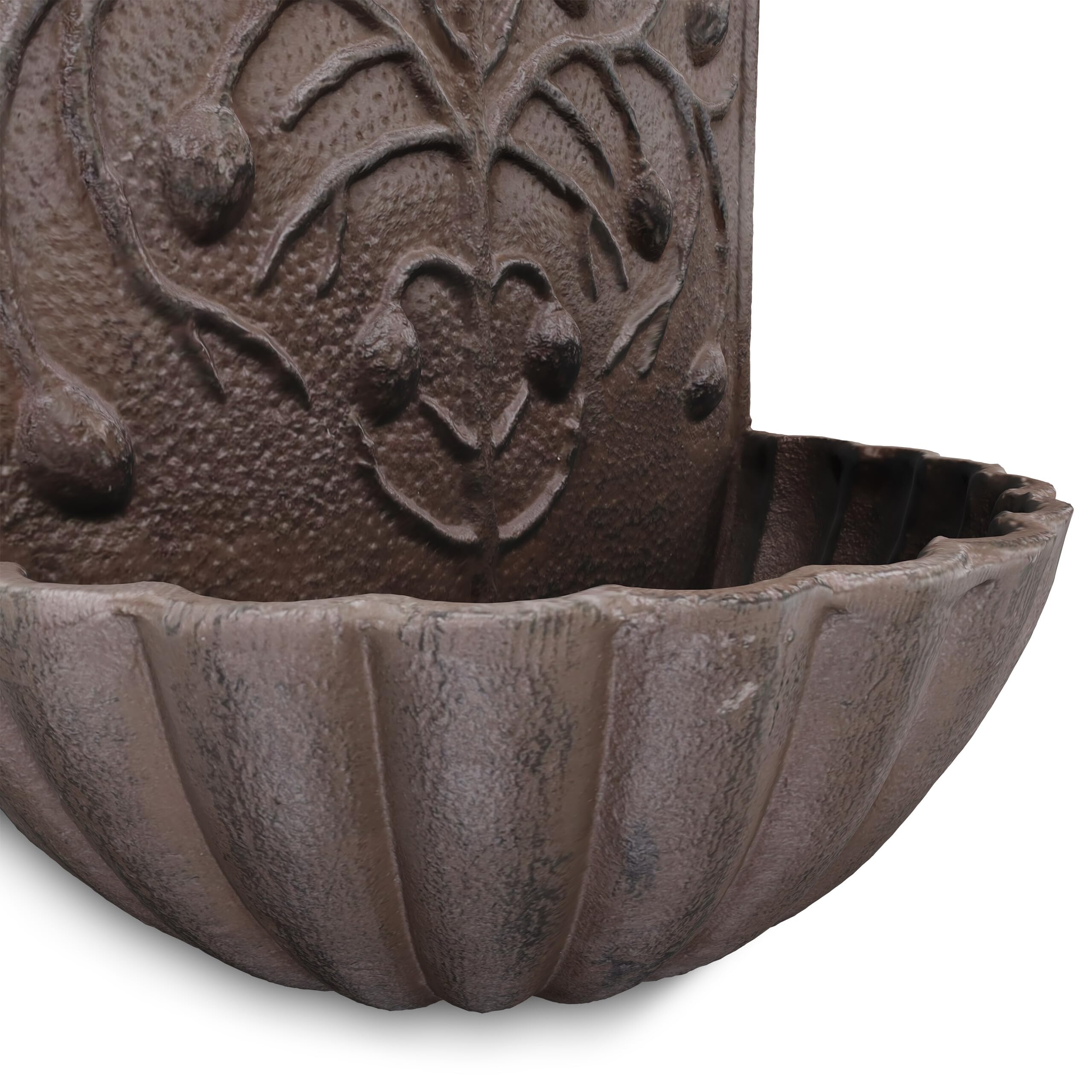 Relaxdays Fuente de Agua de Pared, con Grifo, Bebedero Jardín, Hierro Fundido, 40 x 24 x 15 cm, Diseño Antiguo, Marrón