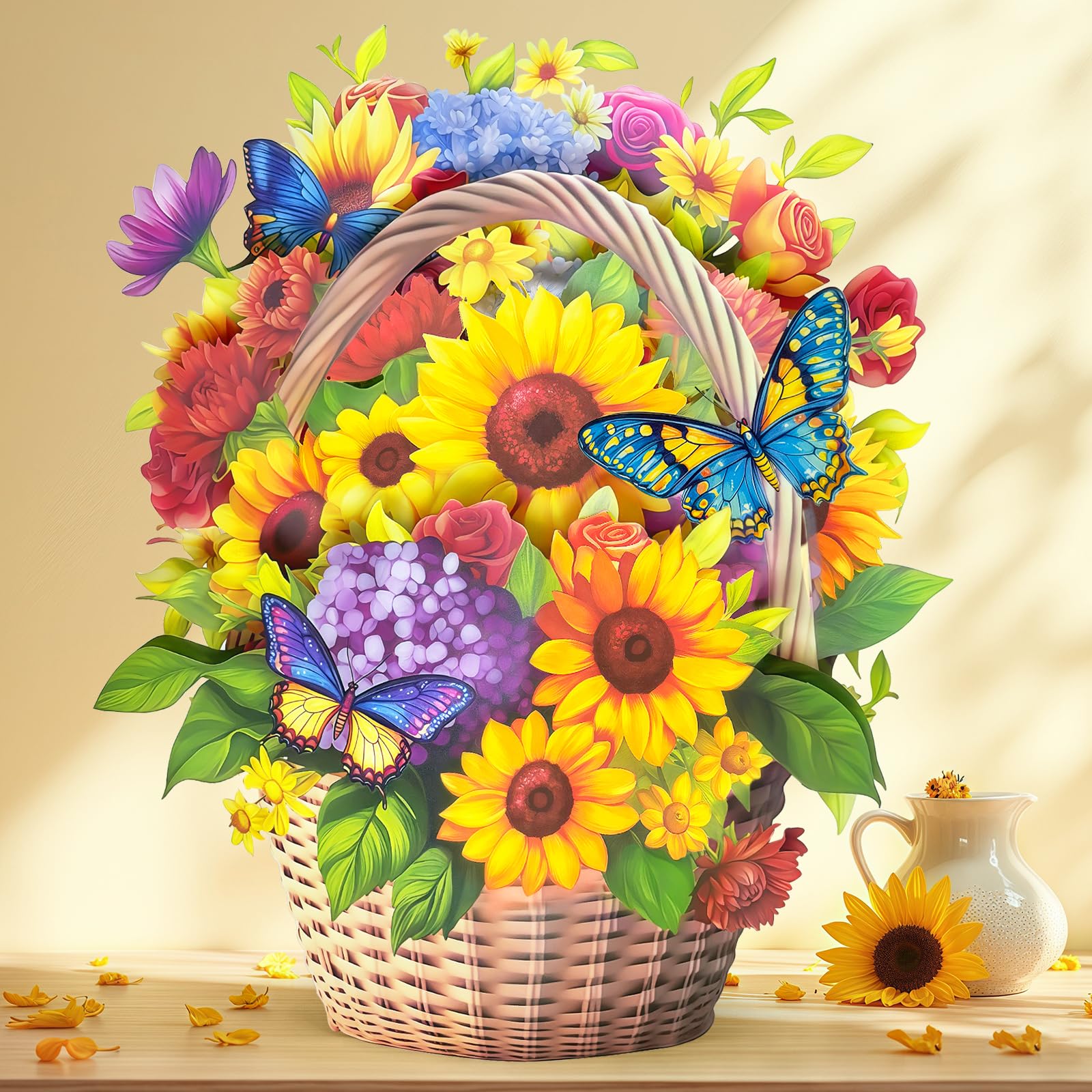 Sunflower Basket Birthday Cards for Women, Pop Up Birthday Card for Female