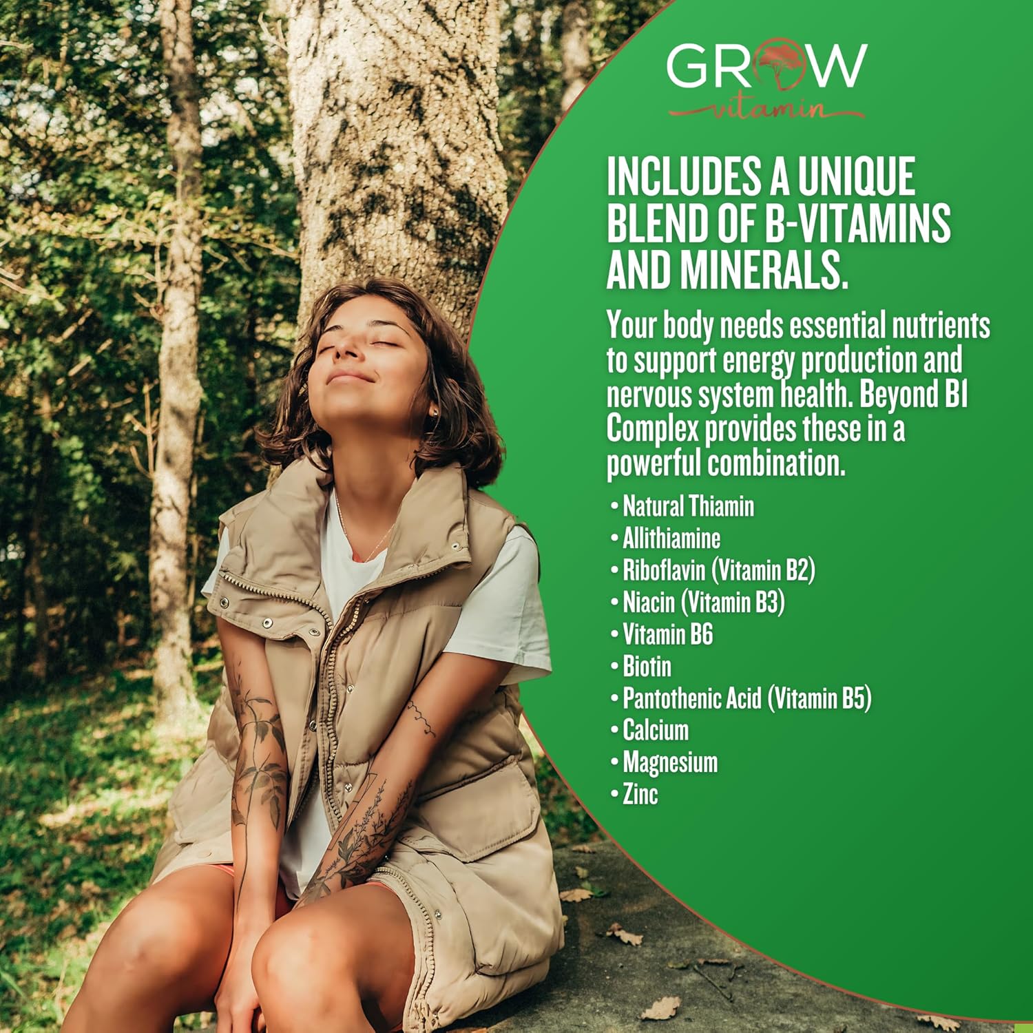 grow vitamin Beyond B1 Complex - Allithiamine Natural Vitamin B1 Supplement with Essential B-Vitamins, Thiamin, Niacin, Biotin, Magnesium & More - Supports Energy, Mood & Nervous System - 90 Capsules