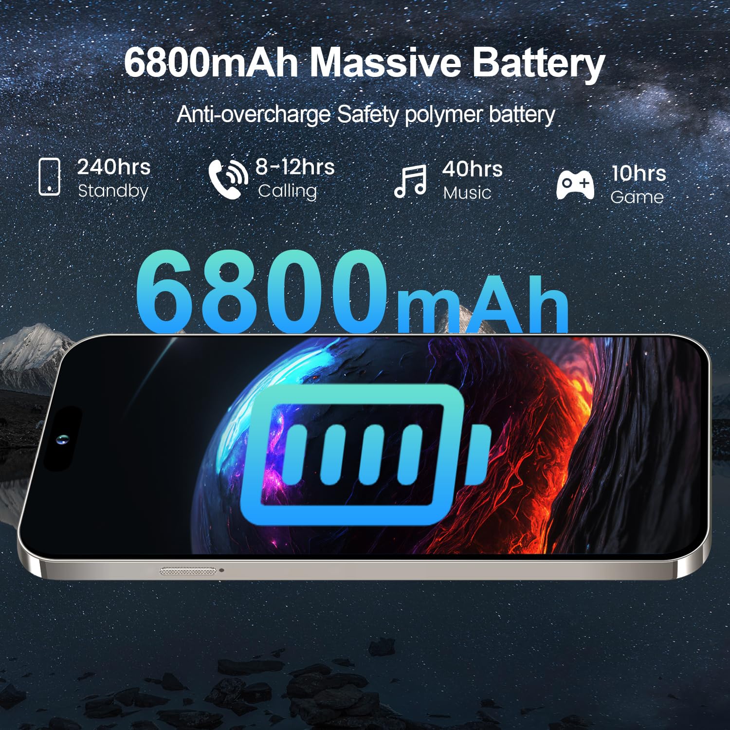 Unlocked Android Phone A15 PROMAX Android 14 Cell Phone with Dynamic Island 16GB+512GB 6800mAh,Fast Charging,HD Screen 48MP+108MP Camera Cell Phone with 5G Dual SIM Smart Phone (Natural Titanium)
