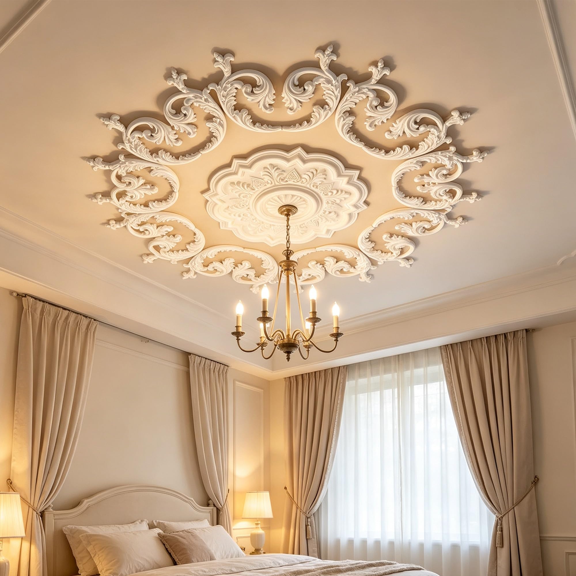125cm Rosone Lampadario Soffitto Bianco Polistirolo Decorativo | Medaglione del Ventilatore Rotonda Moderno per Pareti Portalampada