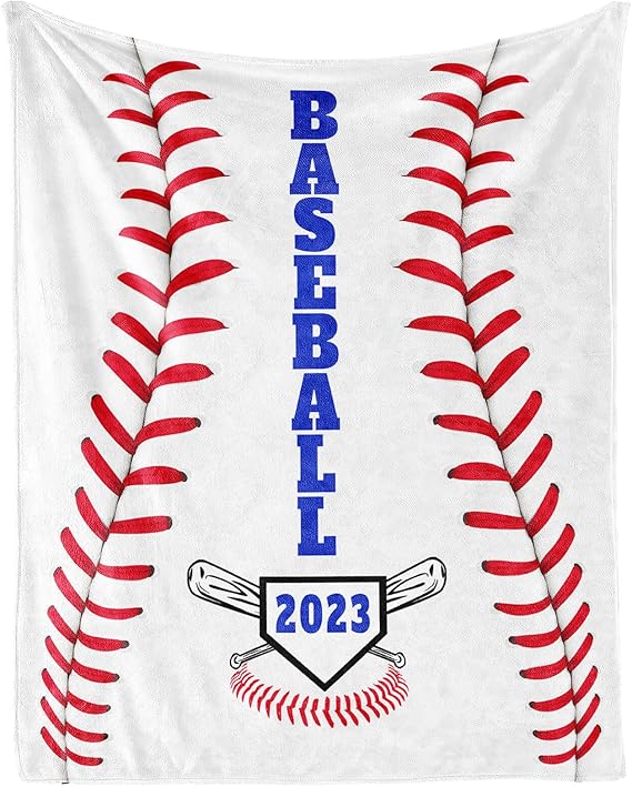Baseball Throw Blanket for Men Women - 60x80 Inches Twin Size - Soft Fluffy Cozy Blankets Gift - White Sports Blanket Throws for Bed, Sofa, Winter