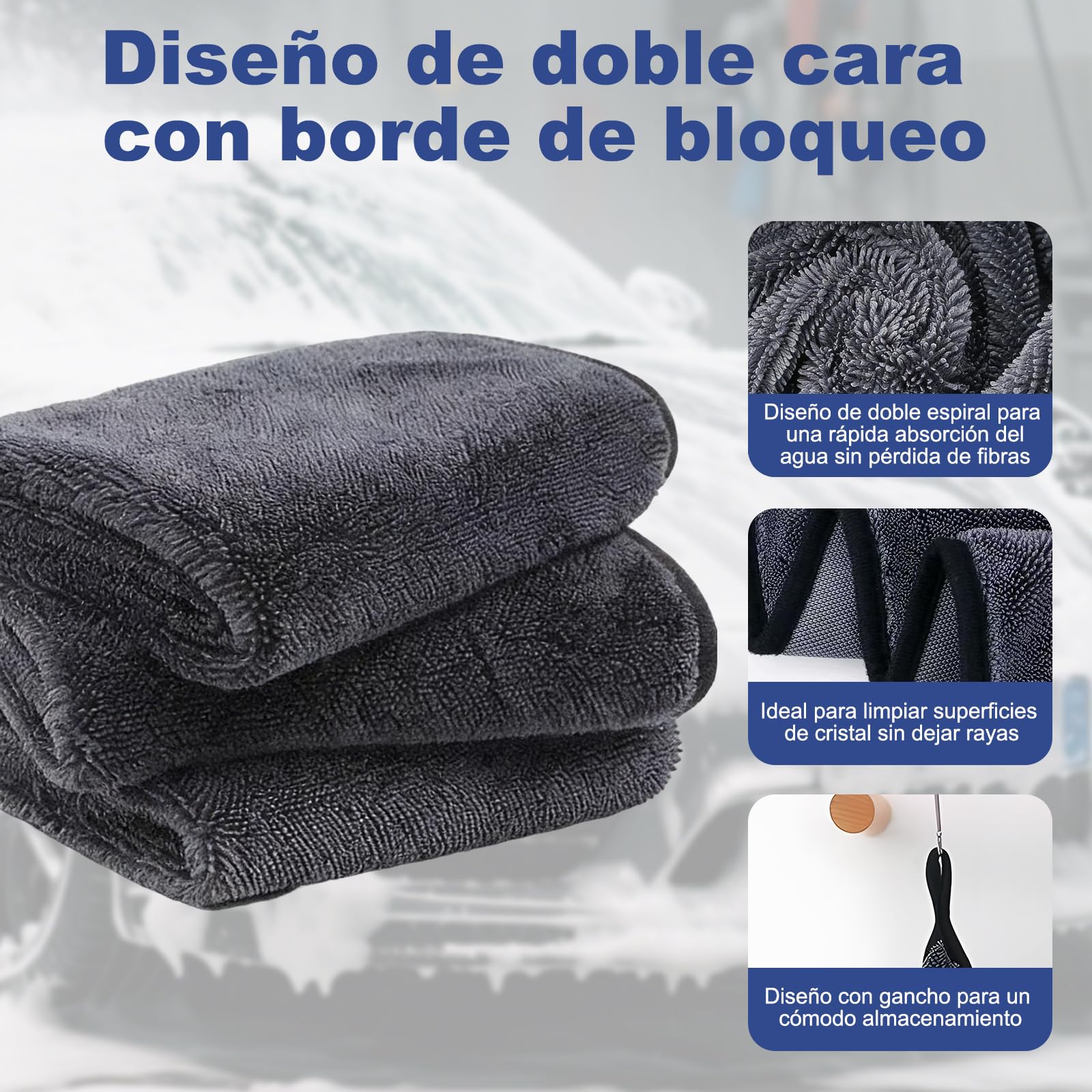 New Auto - Panno asciutto XXL in microfibra, assorbente, senza pelucchi, per auto e moto, 90 x 60 cm, 1800 GSM