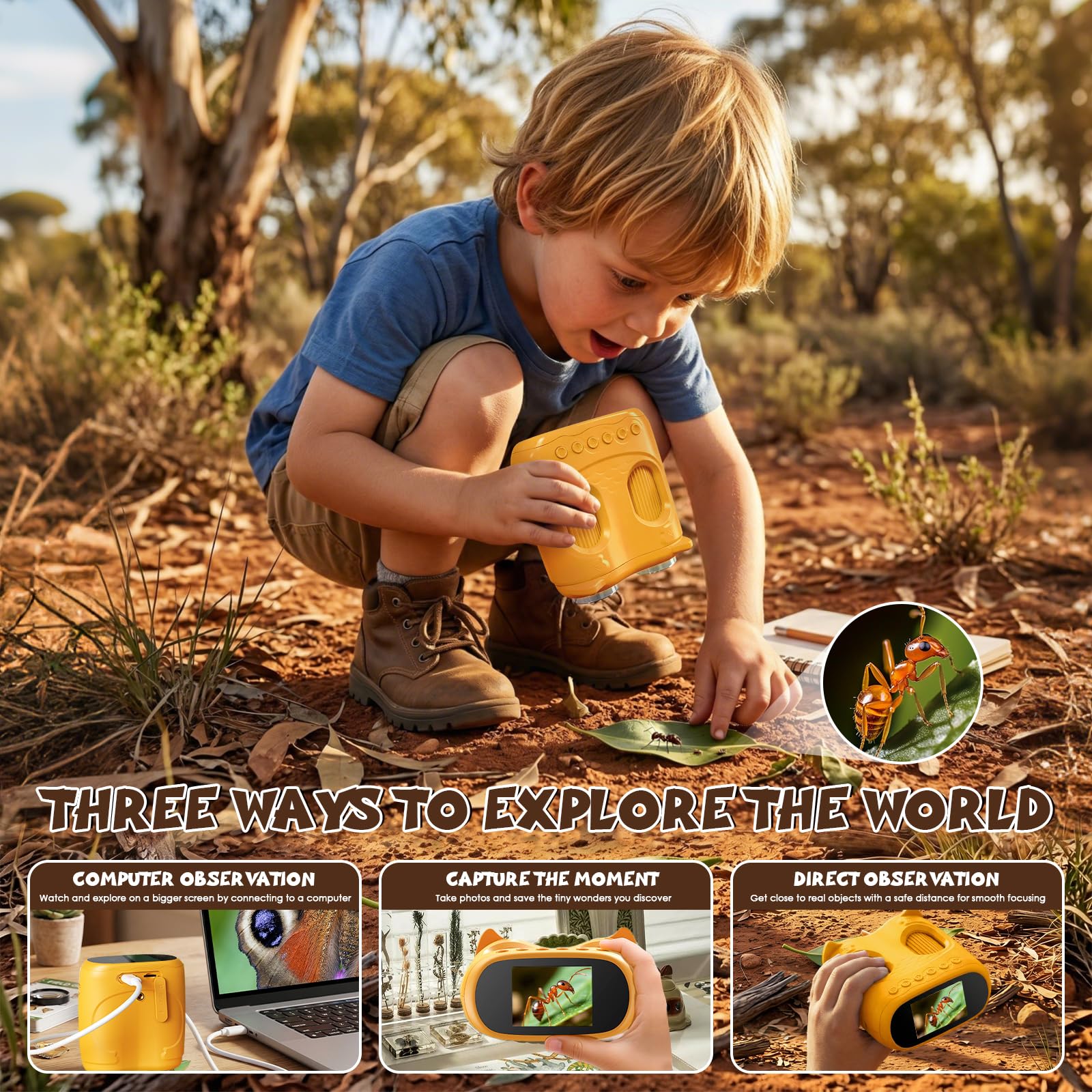 ARNSSIEN 2-in-1 digitales mikroskop für Kinder & Teleskop,1000X Kinder mikroskop Outdoor,1080p Foto/Video,Micro Macro Forscher, Geschenke Mädchen Jungen 6-10 Jahre,Inskam387