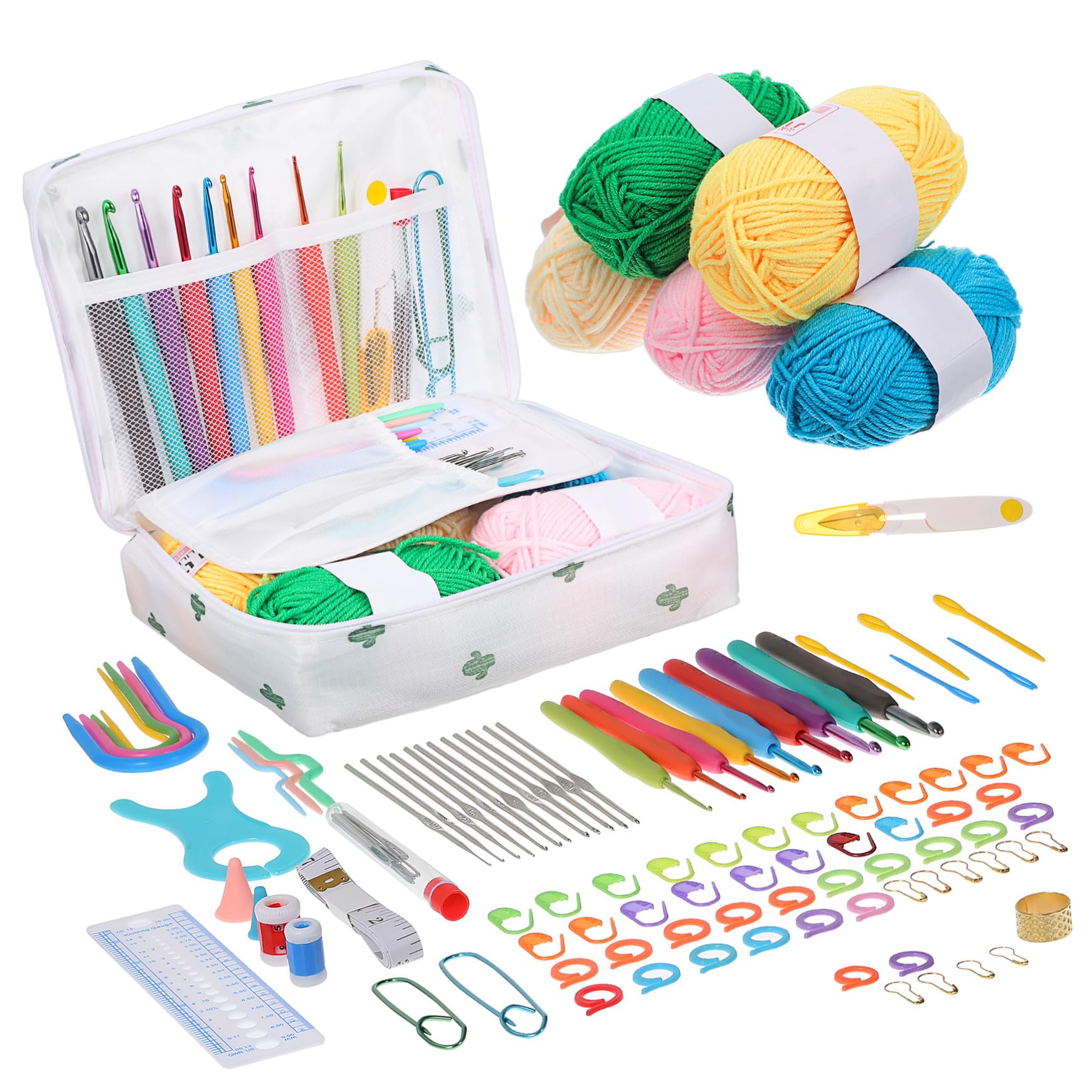 OHPHCALL Uncinetto Professionale con Kit Strumenti Filato e Borsa Trasporto per Principianti Hobby Lavoro Maglia Ferri Completo di Accessori e Materiale per Lavori Artigianali