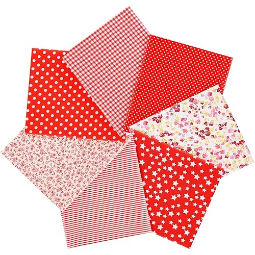 Ainiv 7pcs Fabric Bundles Squares, 19.68"x19.68" 100% Cotton Quilting Fabric Bundles, Floral Precut Squares Patchwork for Quilting, Sewing, DIY Crafts, Mask, Red