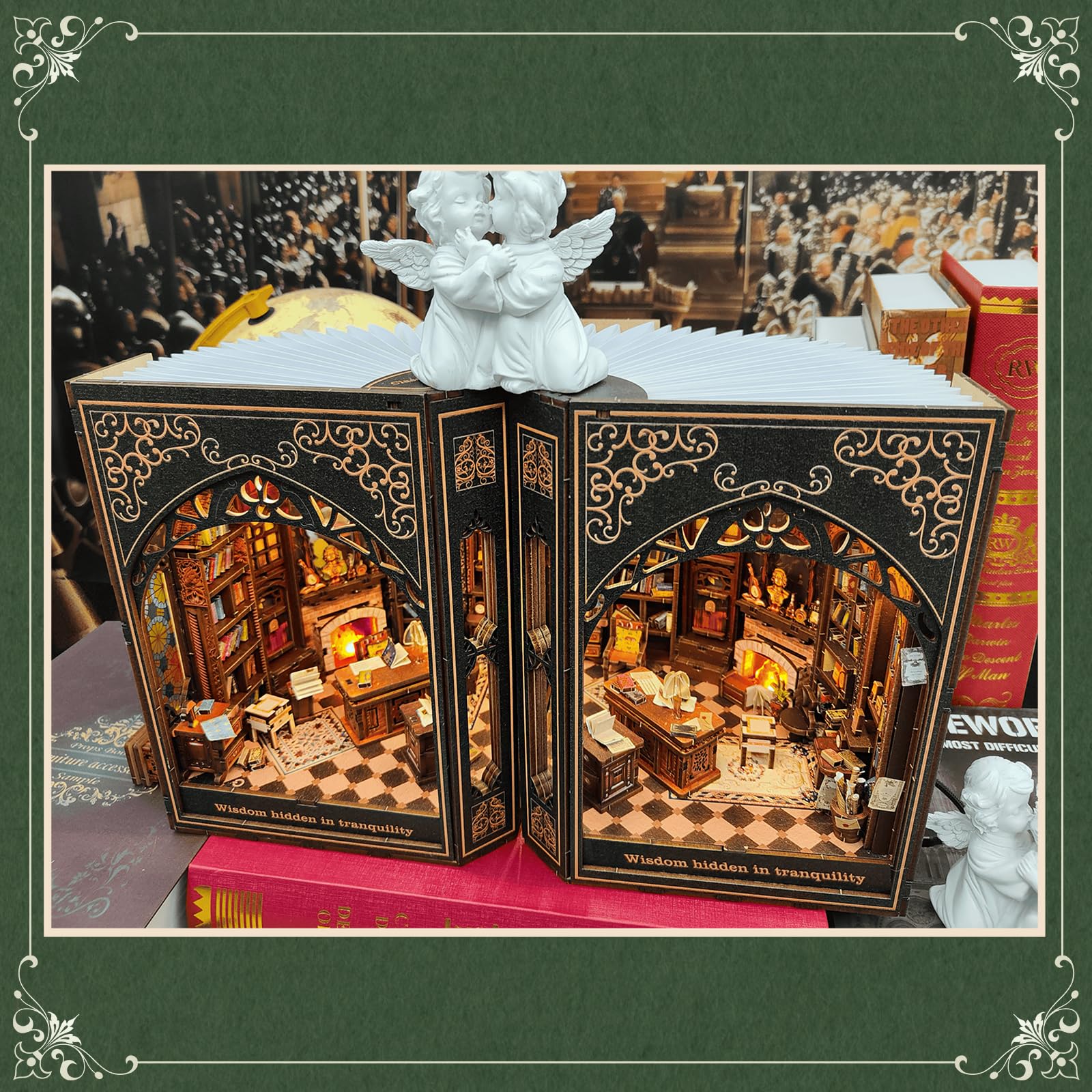 Book Nook Kit mit LED-Lichtern | DIY 3D Puzzle Bücherregal Einsatz | Handgemachte Tiny House Decor für Bastler & Home Decor