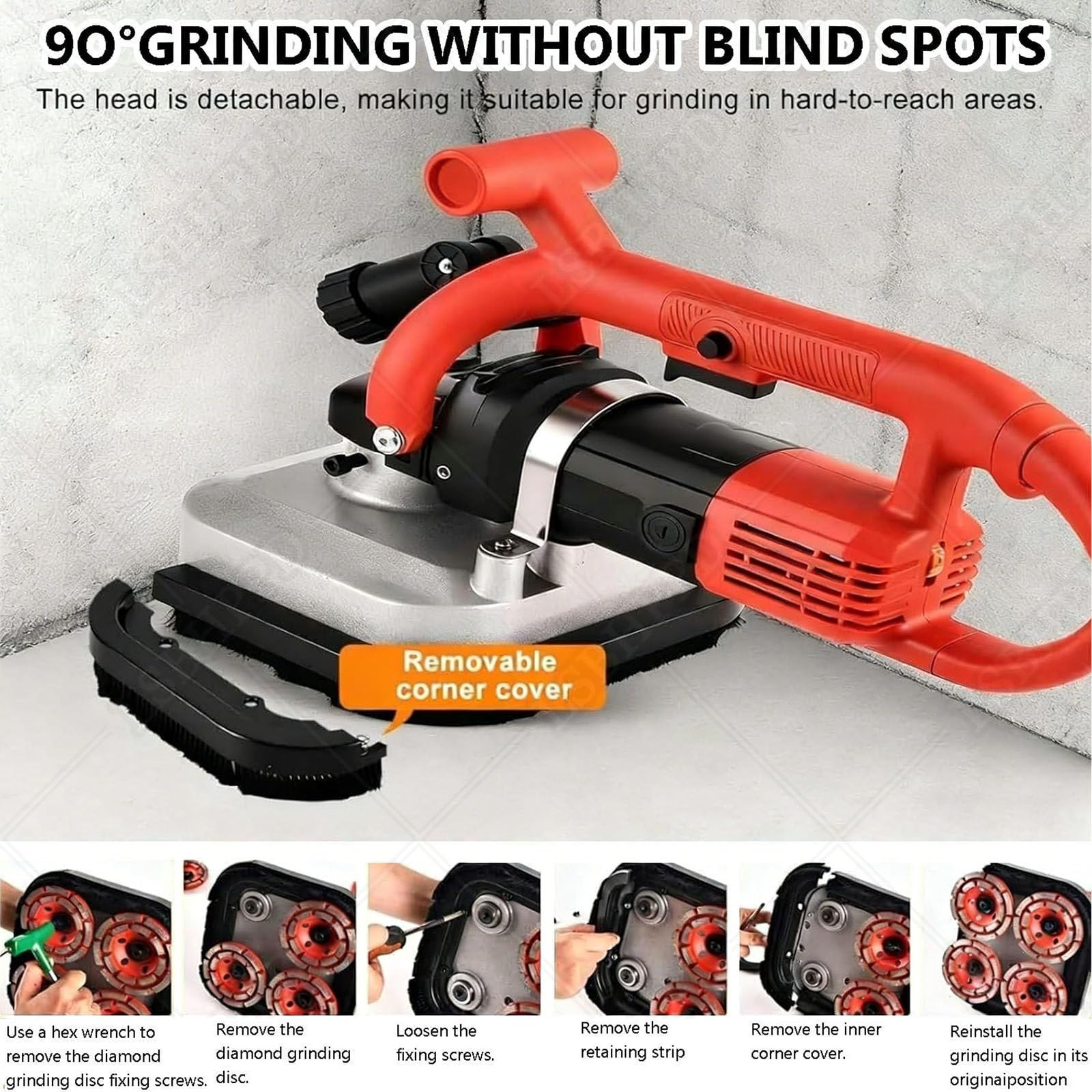 Pulidora de suelo de pared con luz LED, máquina pulidora eléctrica de diamante de 3600 W, control de 6 velocidades, mango ergonómico para pulido de piedra