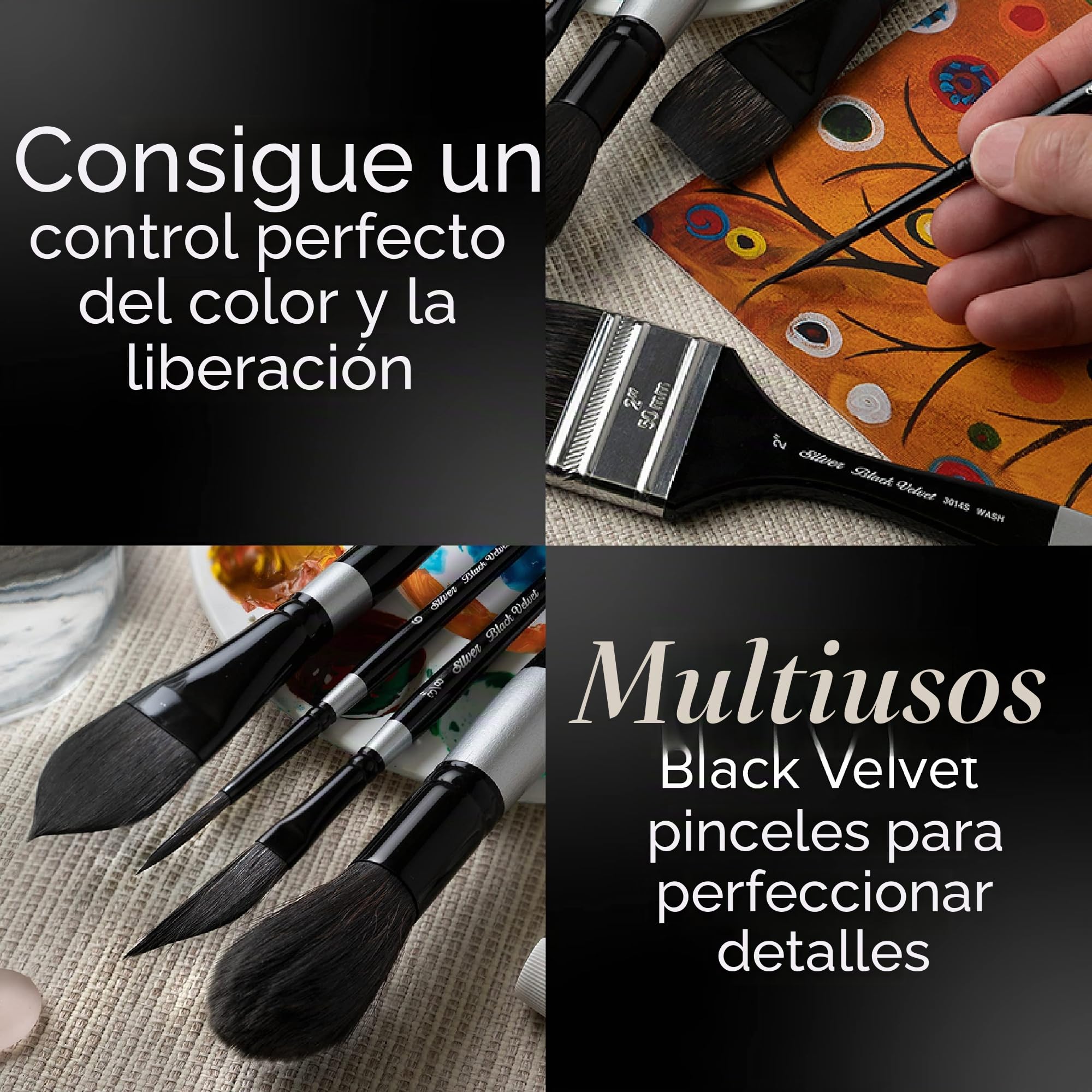 Silver Brush Limited Oval Brush 3/4 Inch 3009S-3/10.2 cm Black Velvet-Mango Corto Ovalado, Pelo Animal, Negro, Size-3/4