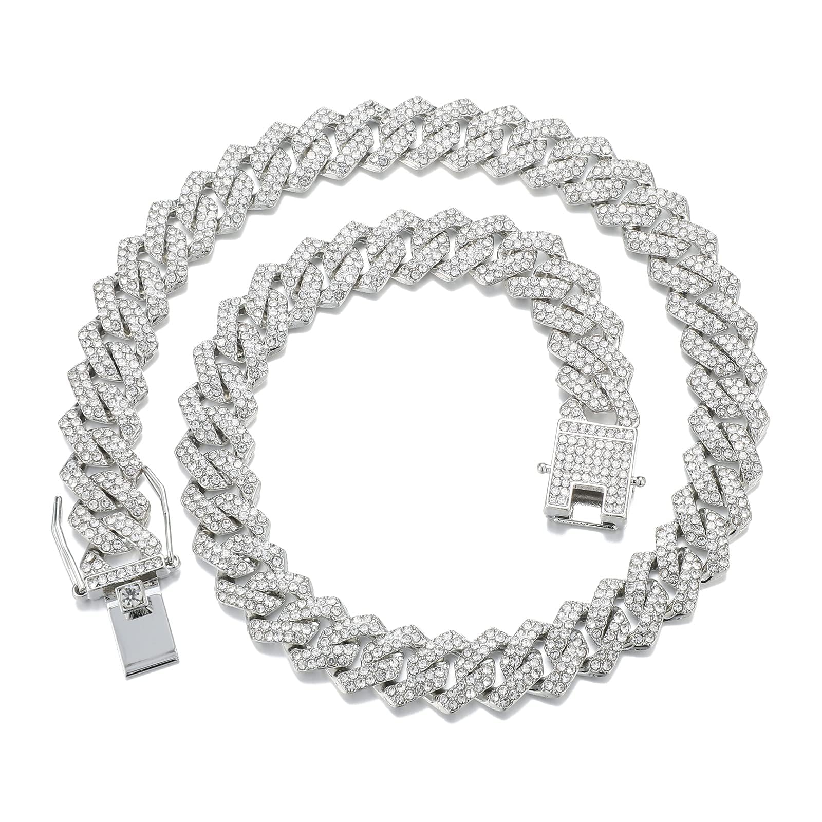 Mens Cuban Link Chain Iced Out Silver Miami Cuban Necklace Bling Diamond Chain Hip Hop Jewelry with Gift Box for Women