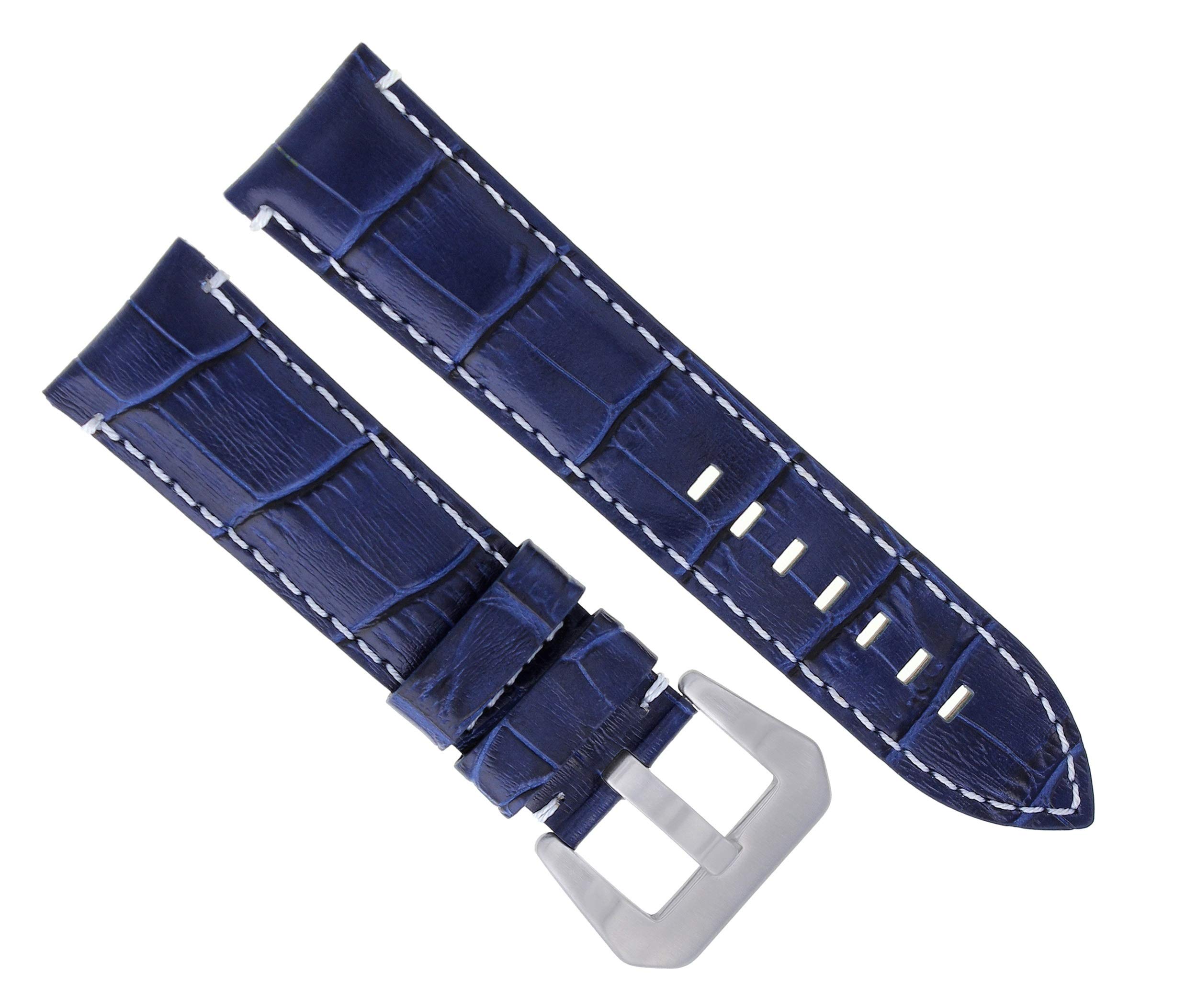 Ewatchparts 24mm Genuine Leather Watch Band Strap Compatible With Lum Tec G7 Quartz Blue With White Stitching