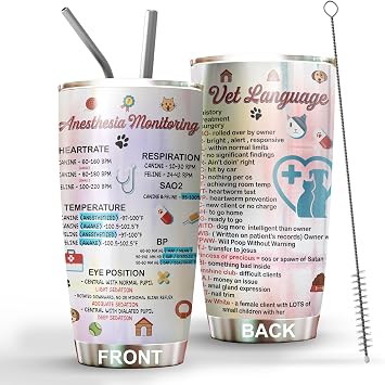 Funny Veterinary Technician Gifts - Vet Med Tumbler Stainless Steel 20oz Straw Lid, Vet Tech Appreciation Week Gift For Student Technician Assistant Veterinarian Women Men Coffee Cups VM02
