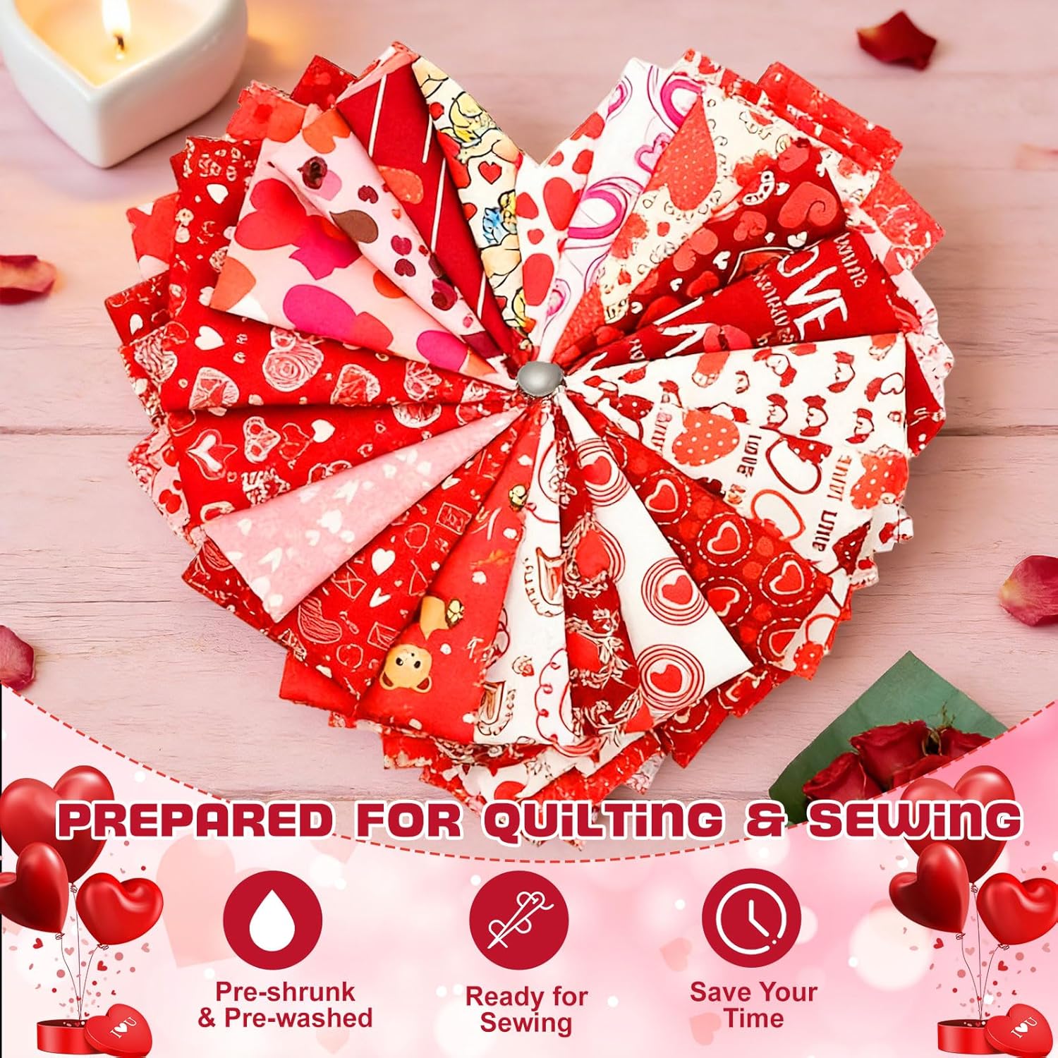 80 Precut Valentines Jelly Roll Fabric Strips for Quilting Clearance,20 Assorted Heart Fabric by The Yard,2.5x20 Inch Valentine Material for Sewing & Jelly Roll Rugs & Valentines Decor Gift