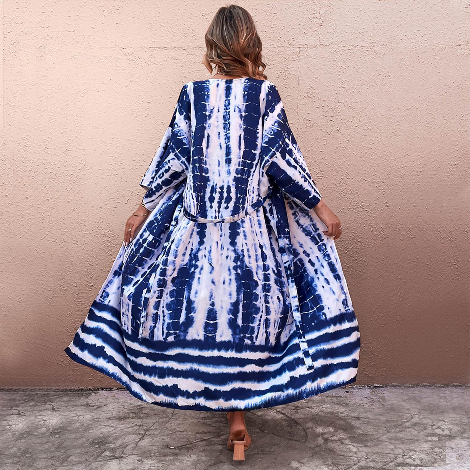 Kimono de plage ouvert sur le devant pour femme avec bande de taille, cardigan long de plage ouvert sur le devant