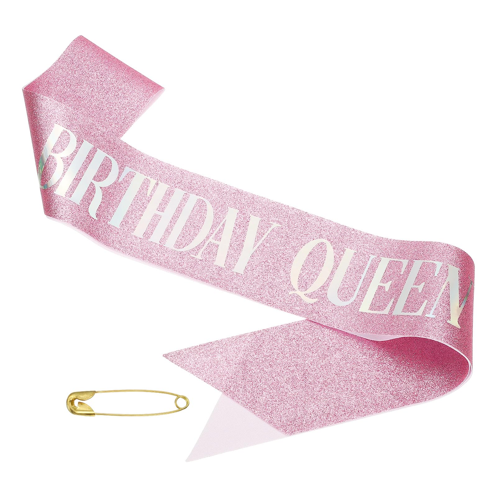 PATIKIL Birthday Girls Sash, Glitter Birthday Sash for Women Satin Queen Sash Party Decorations with Safety Pin for Party Gifts Favors, Pink Fantasy
