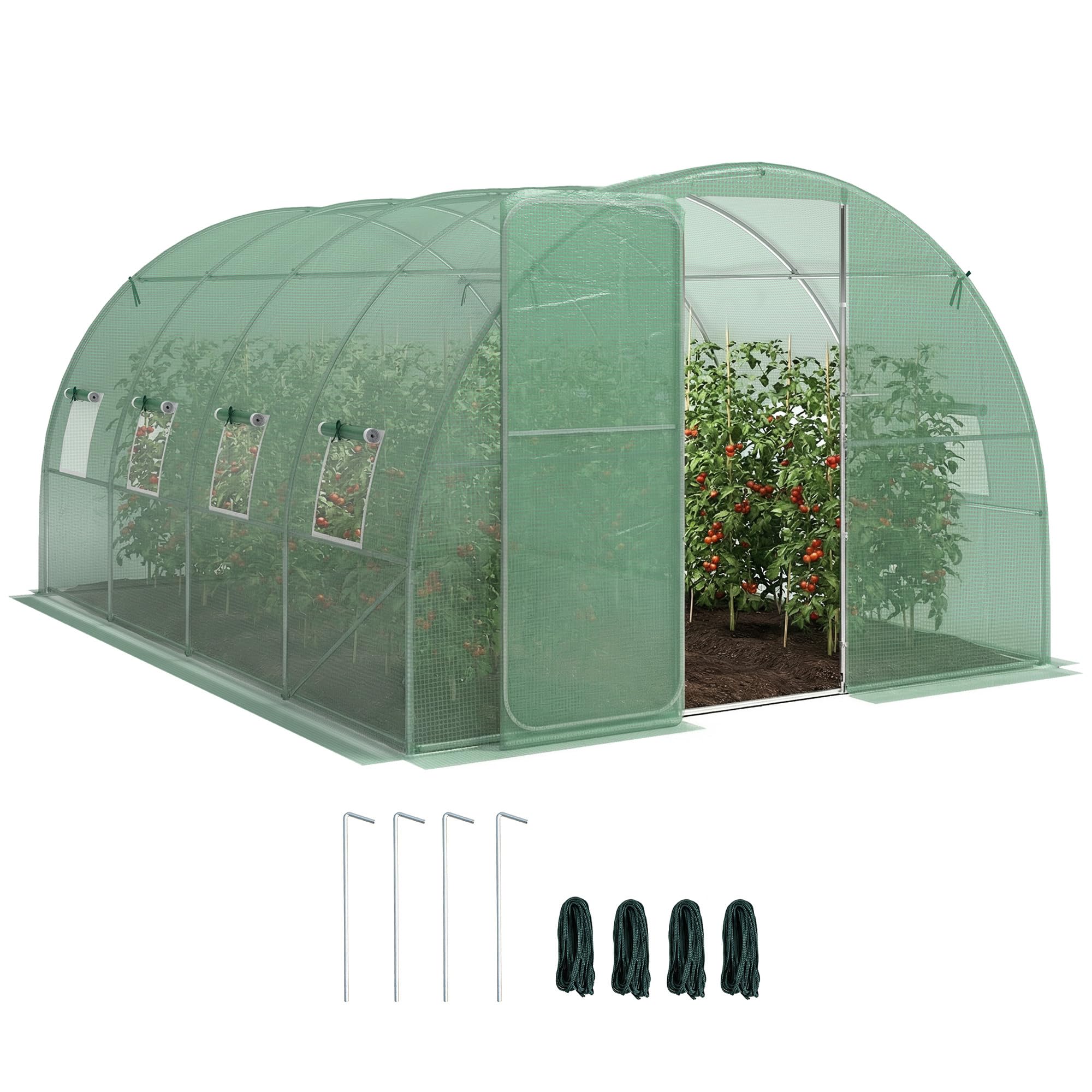 Outsunny Serre Tunnel de Jardin 12m² 295x400x200cm Cadre Acier galvanisé Porte 8 fenêtres bâche PE 140 g/m² Vert