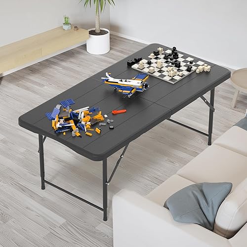 Miniatura 10 de VINGLI Mesa plegable de plástico de 6 pies, mesa larga portátil para uso en interiores y exteriores, rectangular con asa de transporte, mesa de