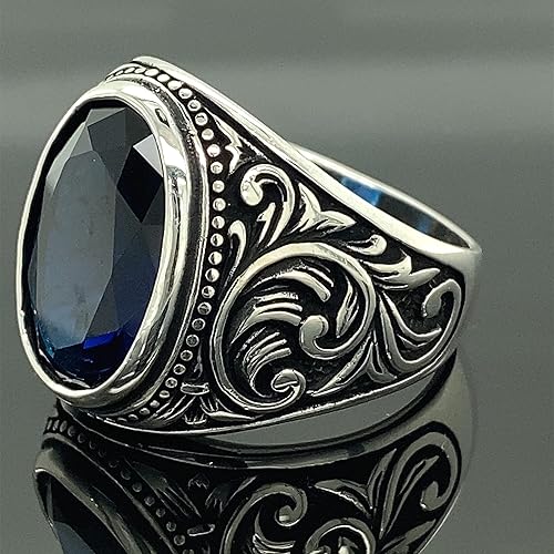Turkısh Men's Sapphire Stone Ring, Ottoman Style Ring, Cubic Sapphire Zircone Ring, 925k Sterling Silver Ring, Gift For Him