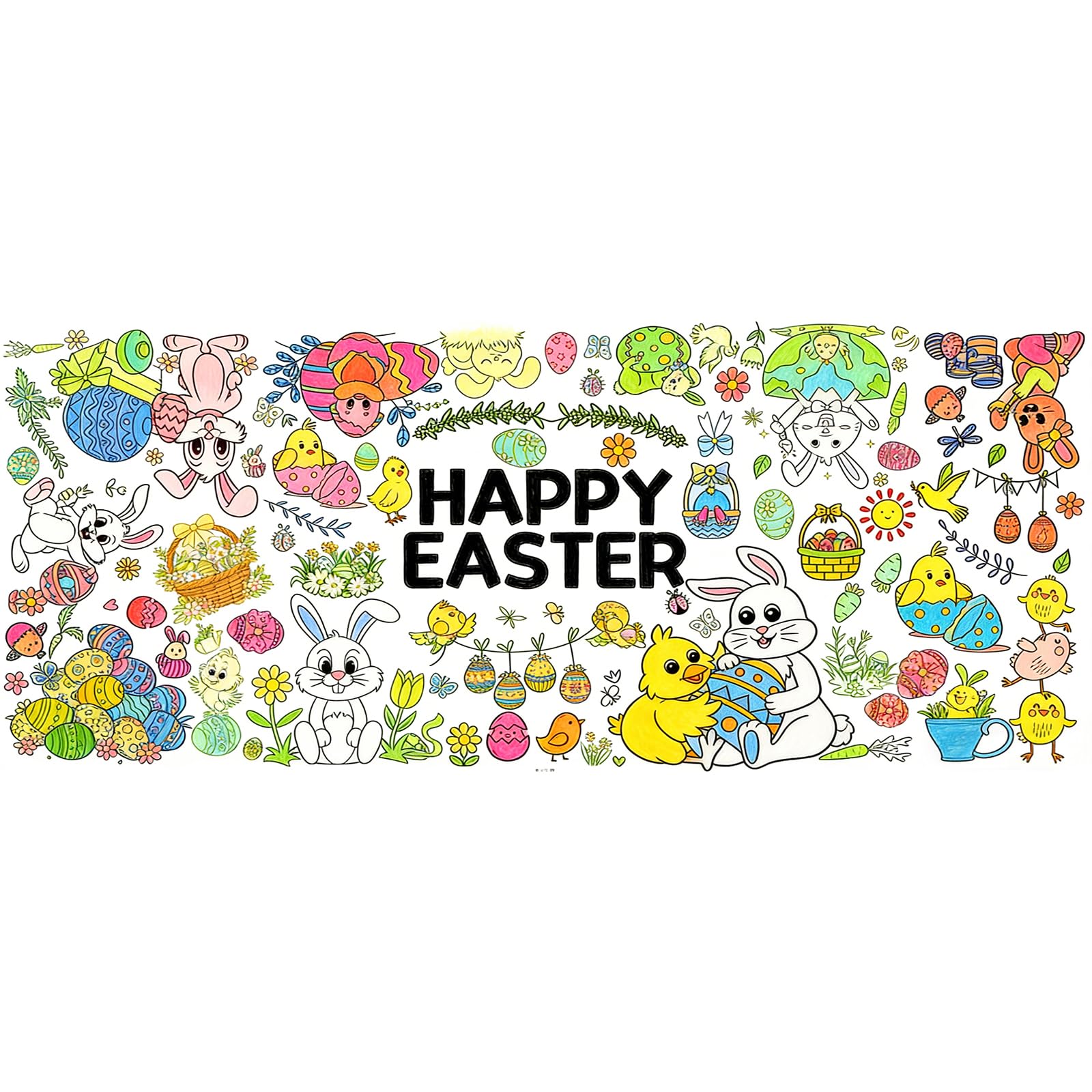 XinJiHongQiong 1 Pcs Easter Colouring Table Cloth, Giant 72x30 Inch Coloring Poster Craft Banner