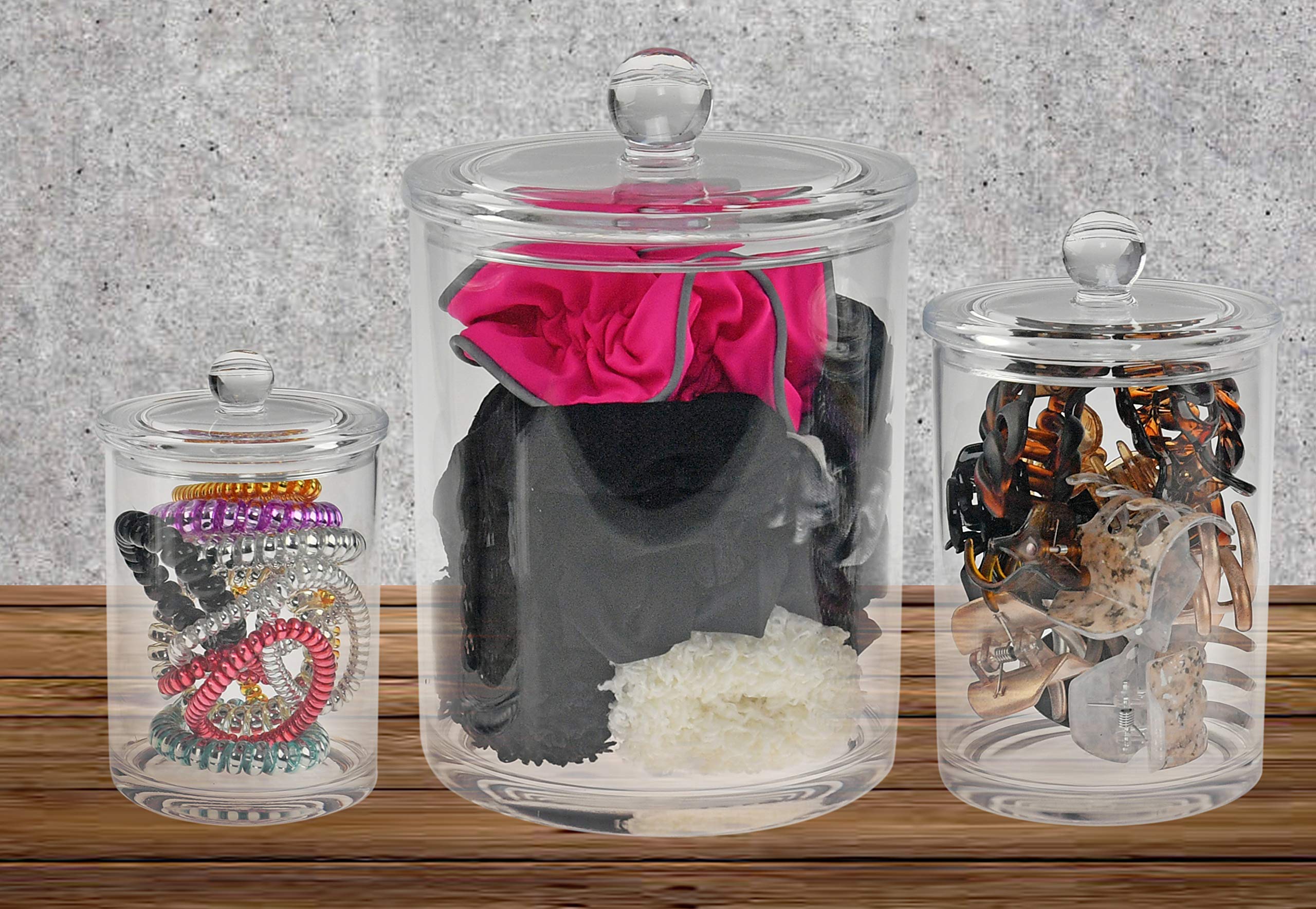 12 Acryl-Apothekergläser Mit Deckel – 3 Größen, Transparent, Für Watte, Q-Tips & Mehr
